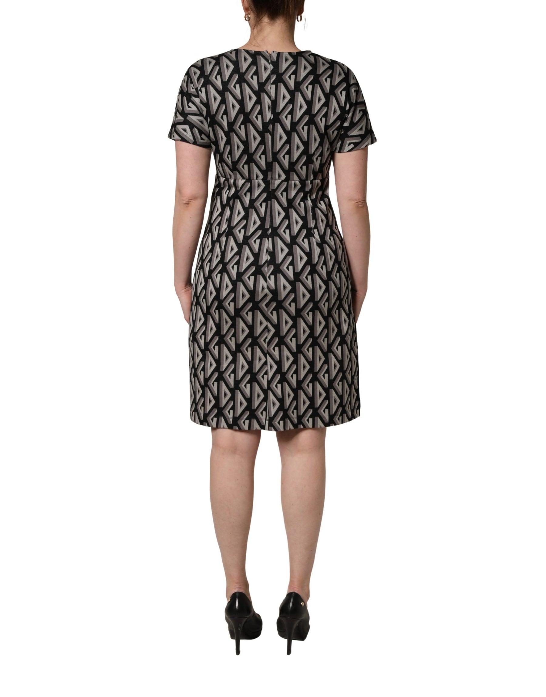 Dolce & Gabbana Black Logo Print Cotton Knee Length Dress | Regal Royce