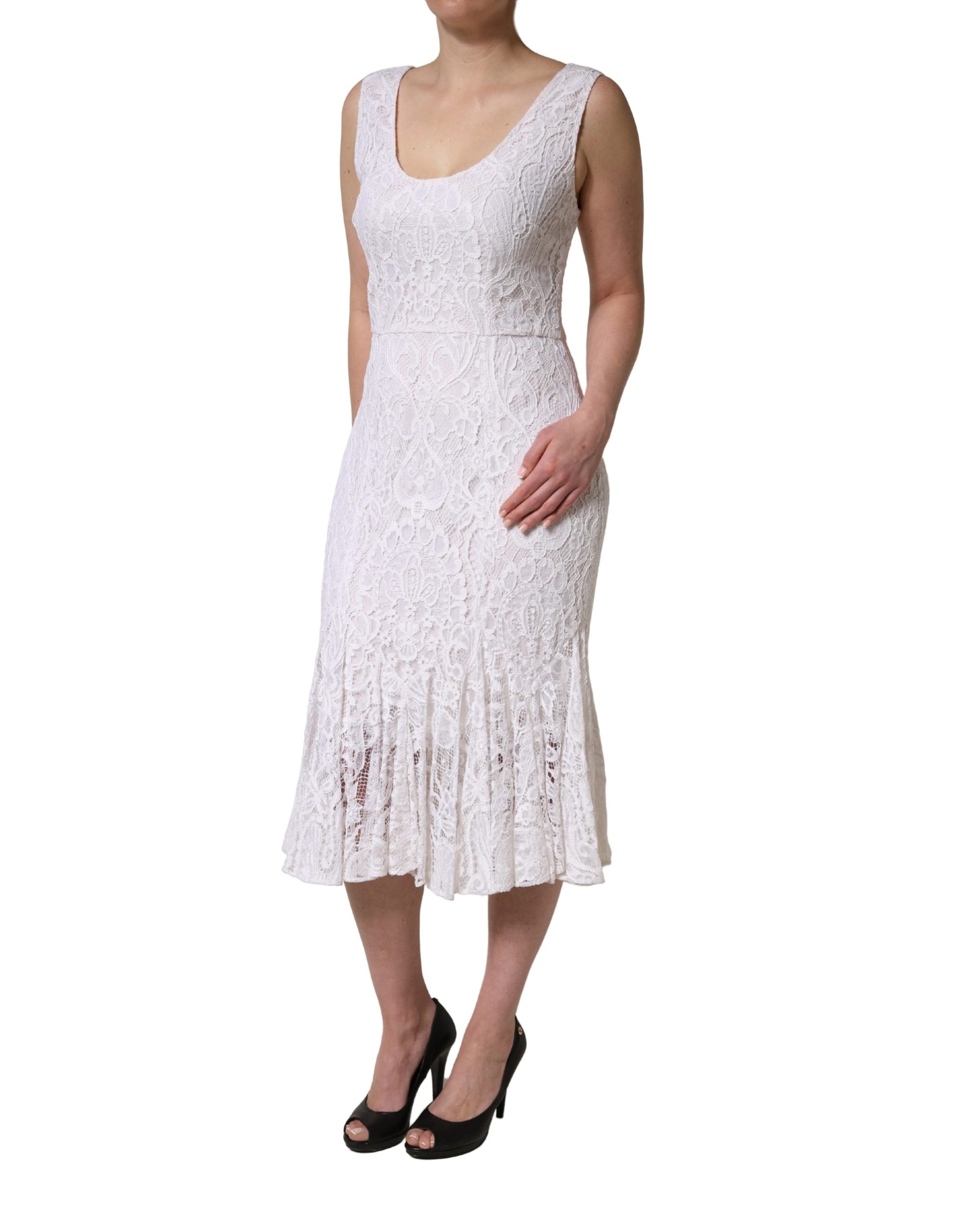 Dolce & Gabbana White Floral Lace Sleeveless Midi Dress | Regal Royce