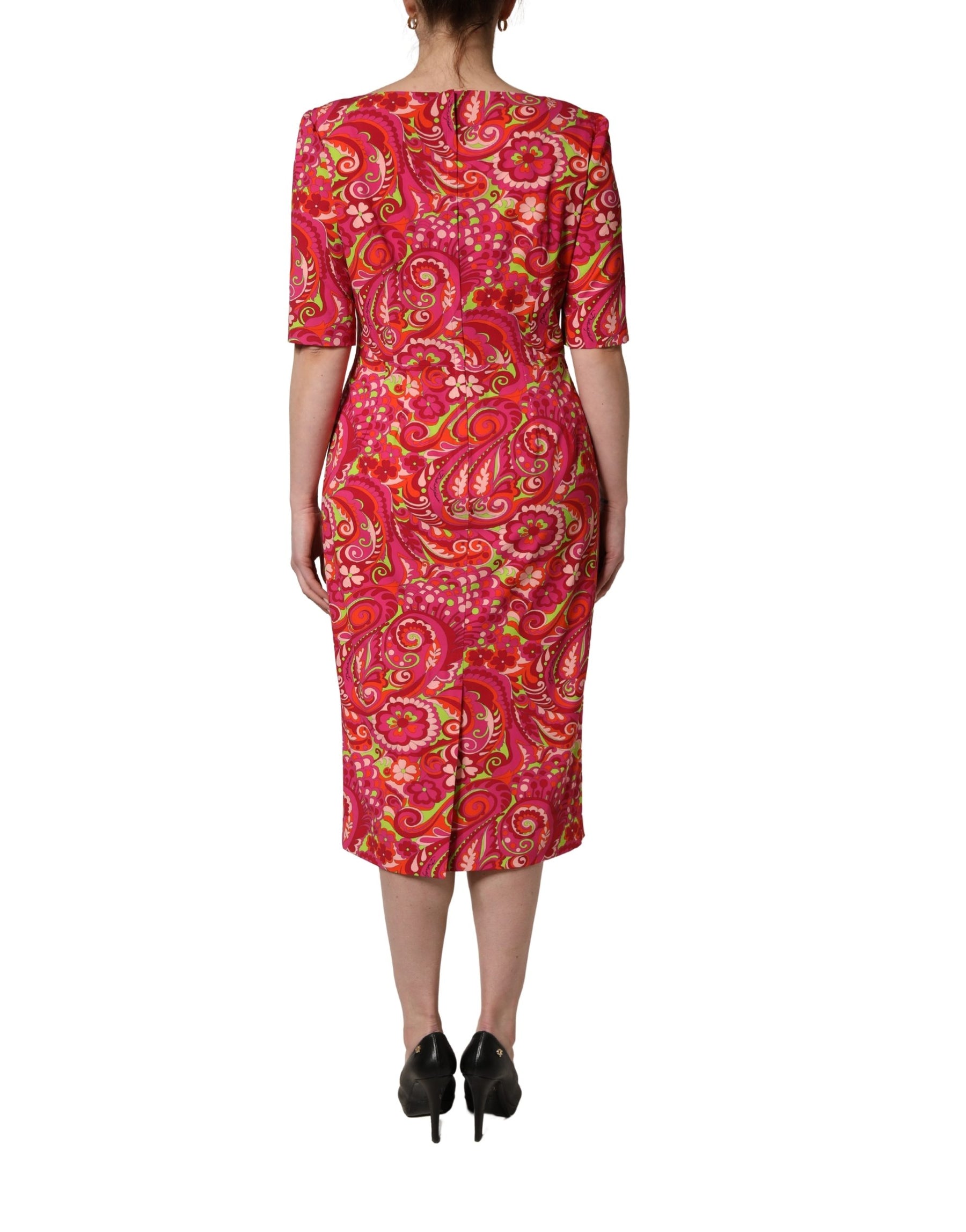 Dolce & Gabbana Red Paisley Floral Print Sheath Midi Dress | Regal Royce