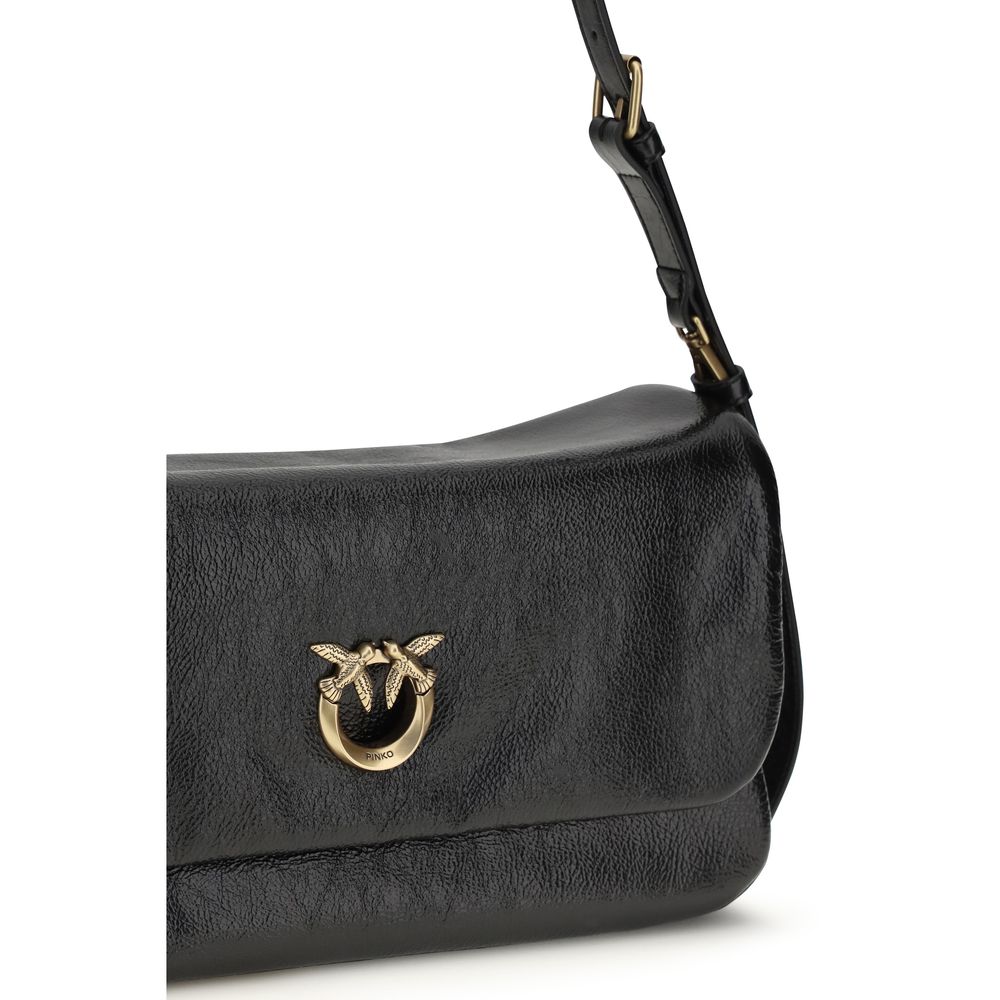 PINKO Black Calf Leather Bos Taurus Shoulder Bag | Regal Royce