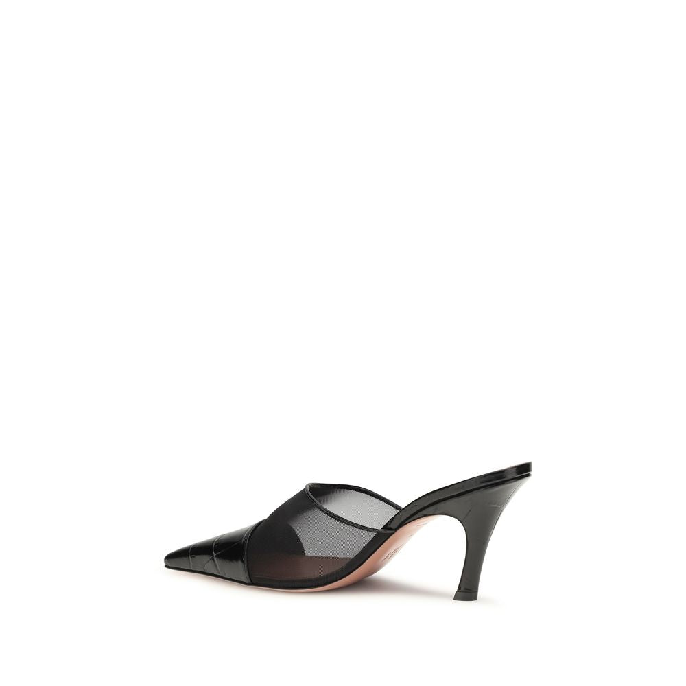 Amina Muaddi Black Calf Leather Bos Taurus Mules | Regal Royce