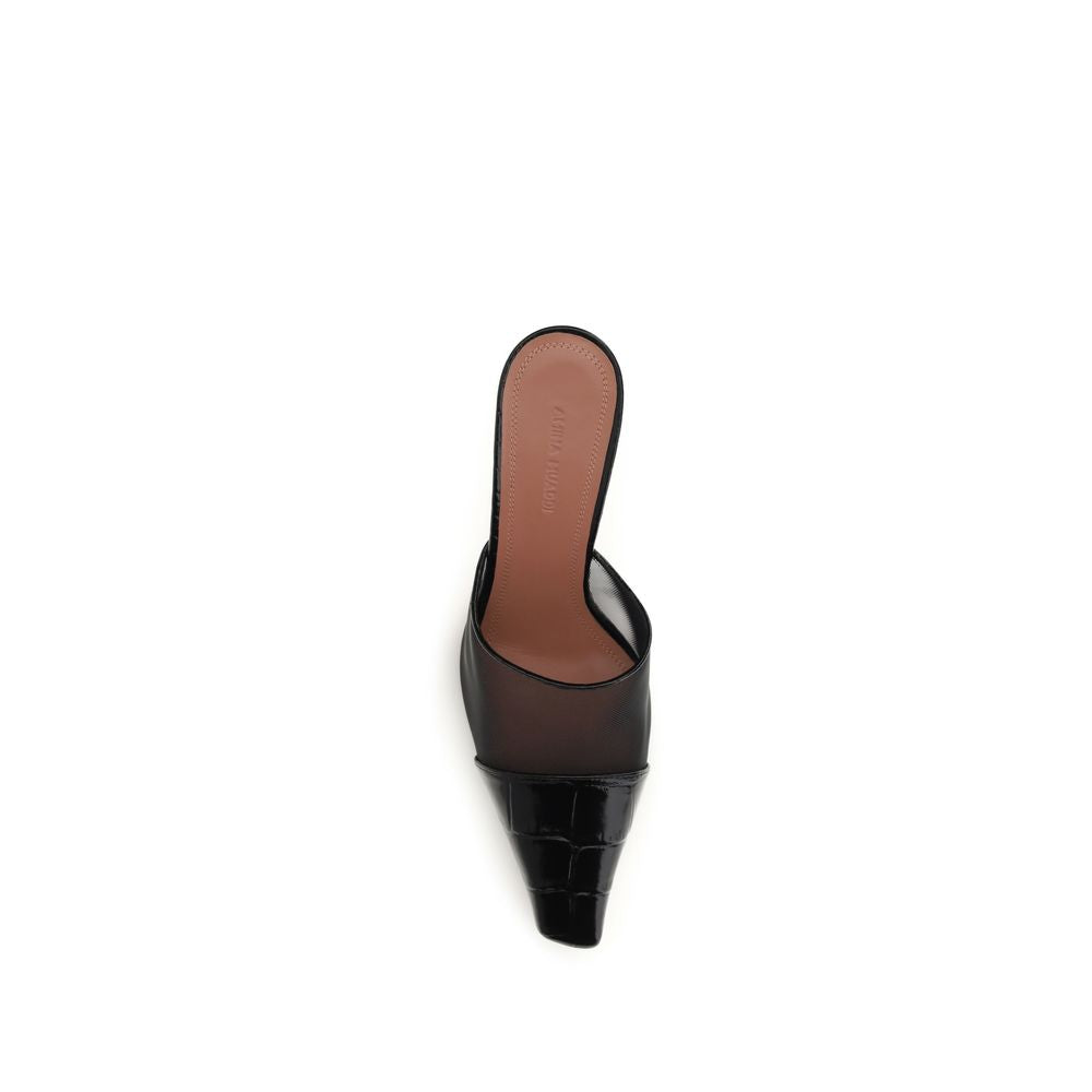 Amina Muaddi Black Calf Leather Bos Taurus Mules | Regal Royce
