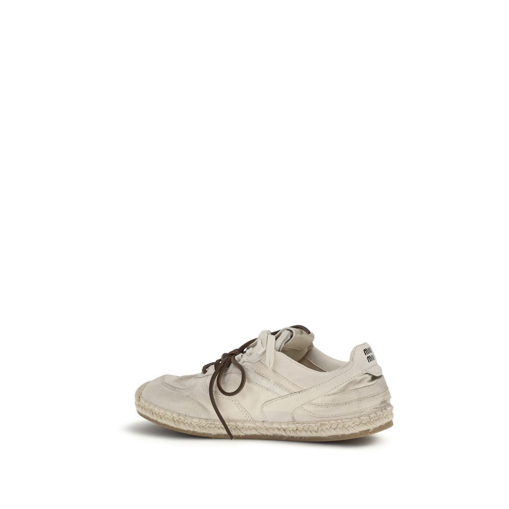 Miu Miu Beige Cotton Platform Sneakers | Regal Royce