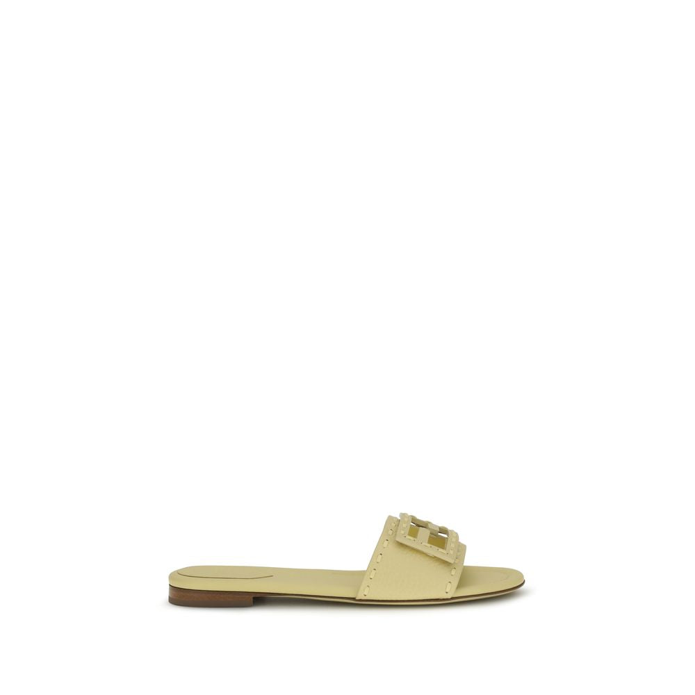 Fendi Beige Calf Leather Bos Taurus Flat Sandals | Regal Royce