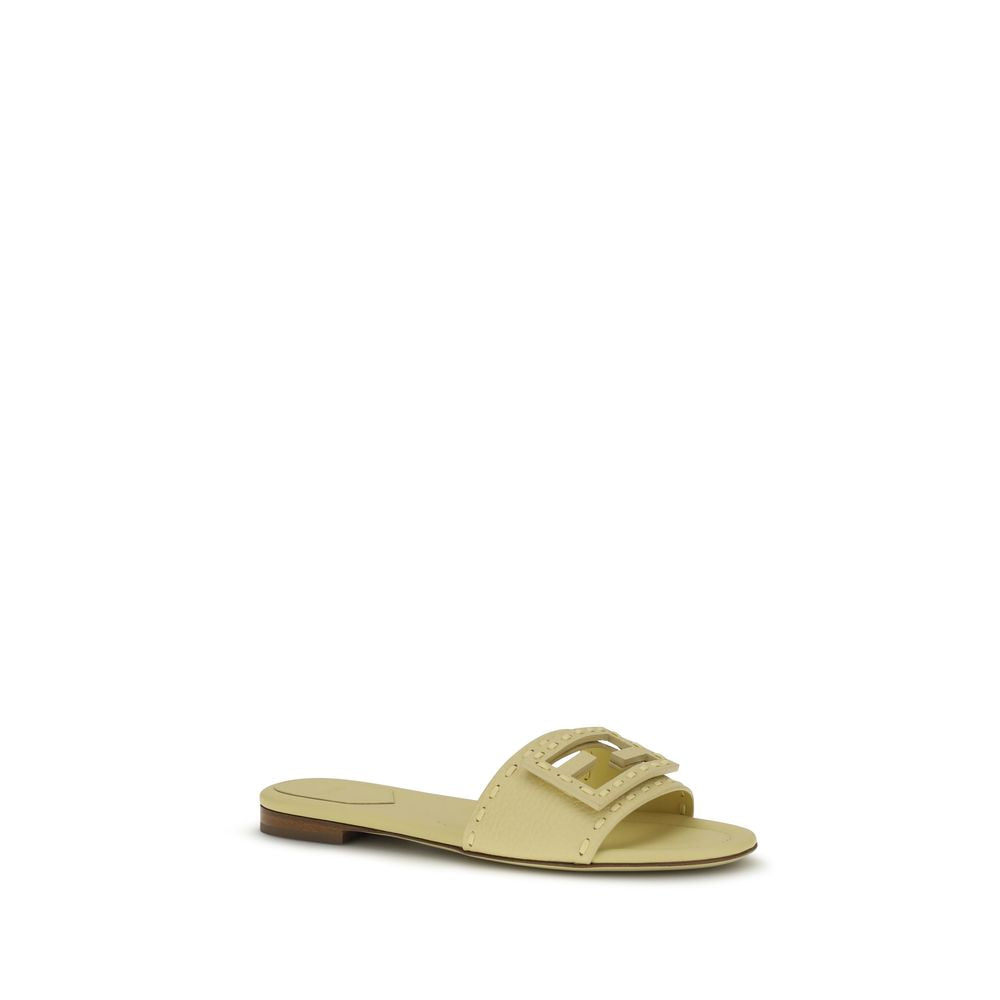 Fendi Beige Calf Leather Bos Taurus Flat Sandals | Regal Royce