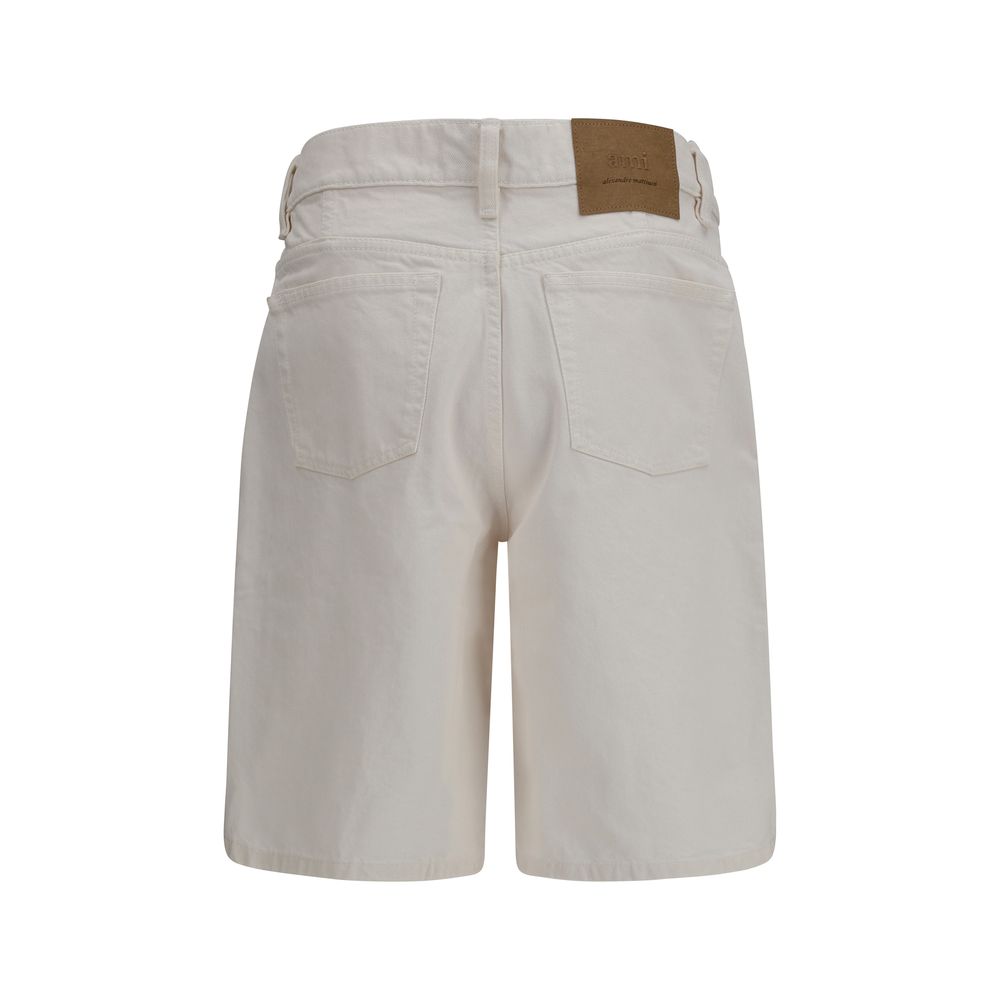 Ami Paris White Cotton Bermuda Shorts | Regal Royce