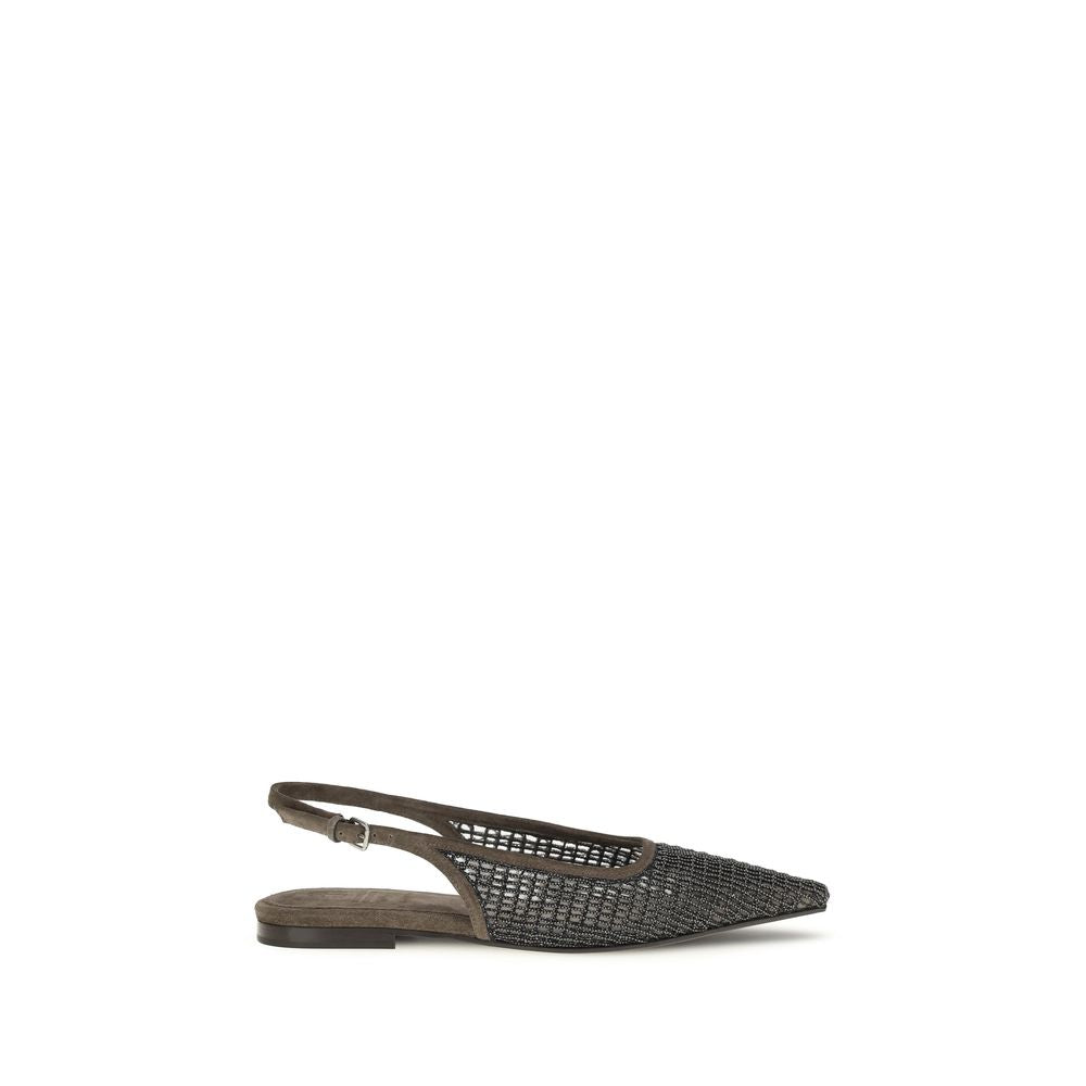 Brunello Cucinelli Brown Calf Leather Bos Taurus Ballet Flats | Regal Royce