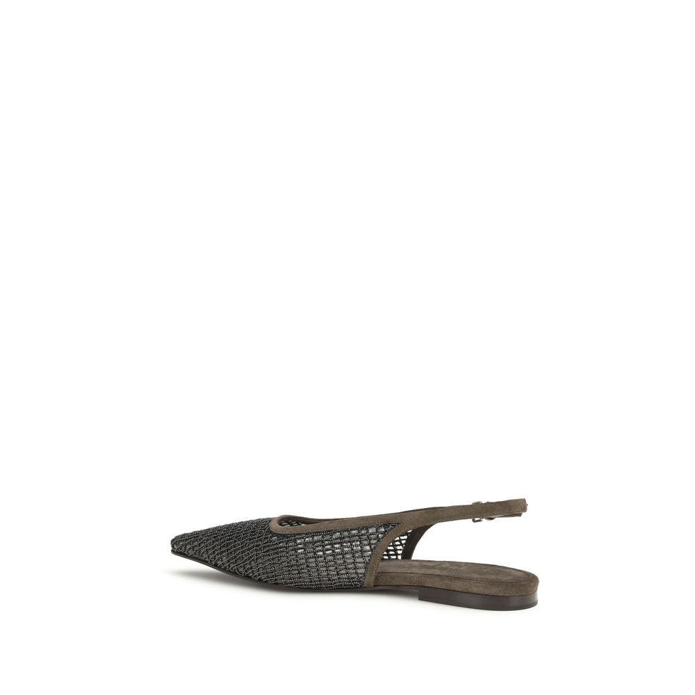 Brunello Cucinelli Brown Calf Leather Bos Taurus Ballet Flats | Regal Royce