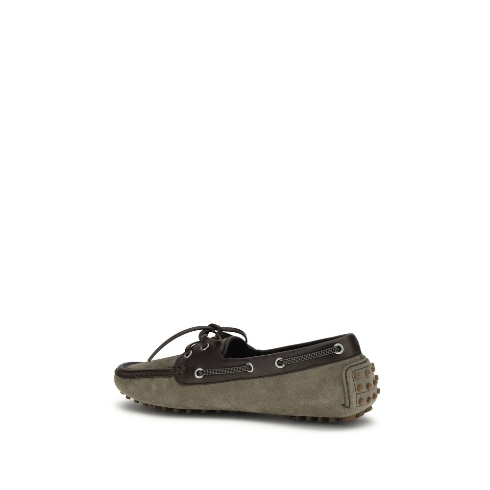 Brunello Cucinelli Gray Calf Leather Bos Taurus Slip-On Loafers | Regal Royce