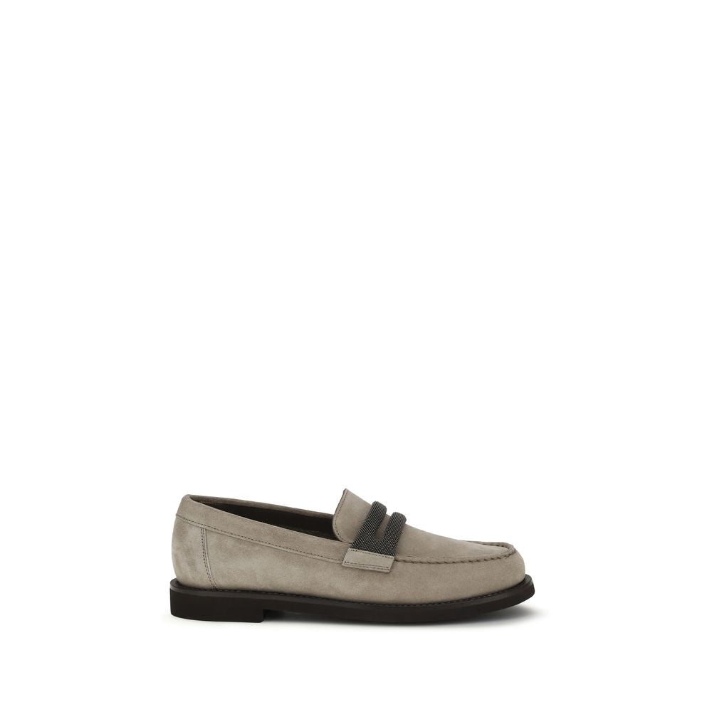 Brunello Cucinelli Gray Calf Leather Bos Taurus Slip-On Loafers | Regal Royce