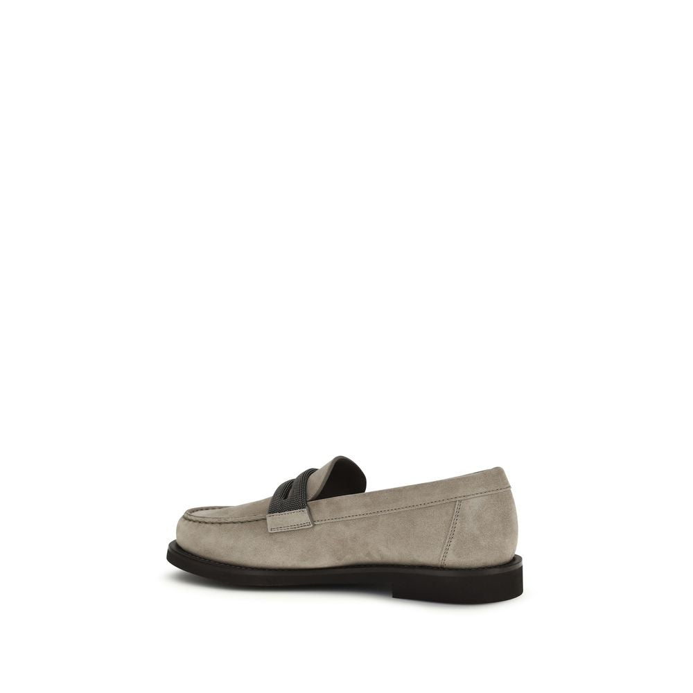 Brunello Cucinelli Gray Calf Leather Bos Taurus Slip-On Loafers | Regal Royce