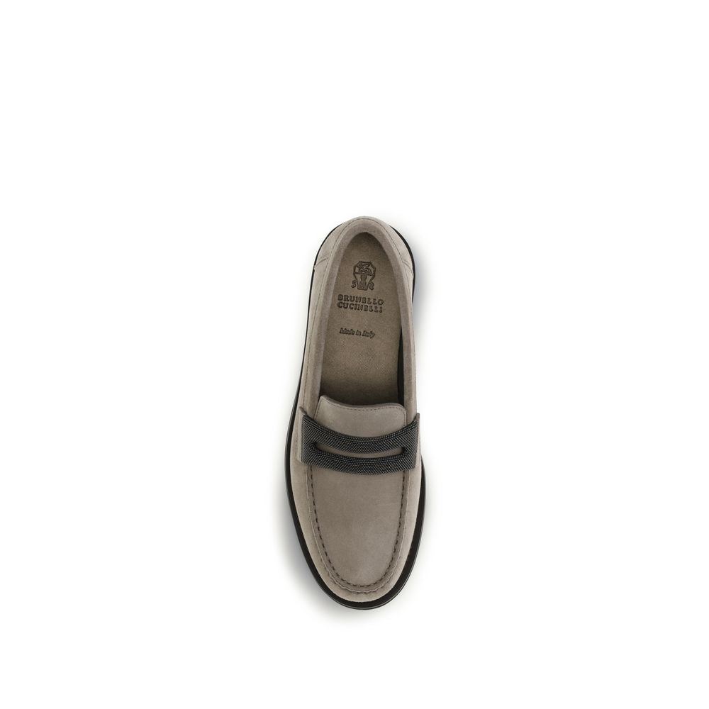 Brunello Cucinelli Gray Calf Leather Bos Taurus Slip-On Loafers | Regal Royce