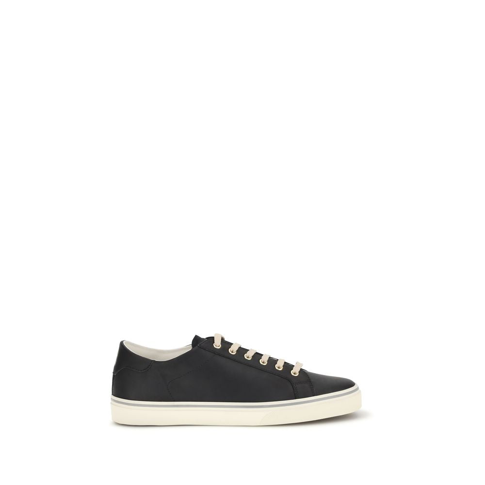 Brunello Cucinelli Black Calf Leather Bos Taurus Low Top Sneakers | Regal Royce