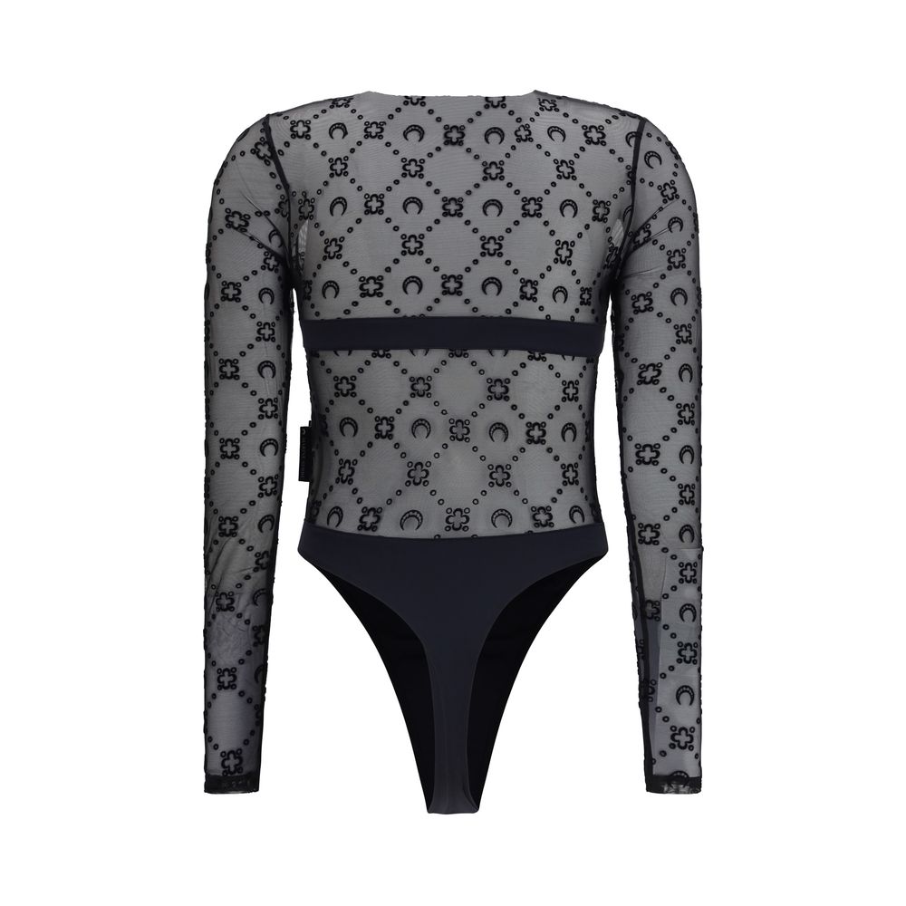 Marine Serre Black Polyamide Bodysuit | Regal Royce