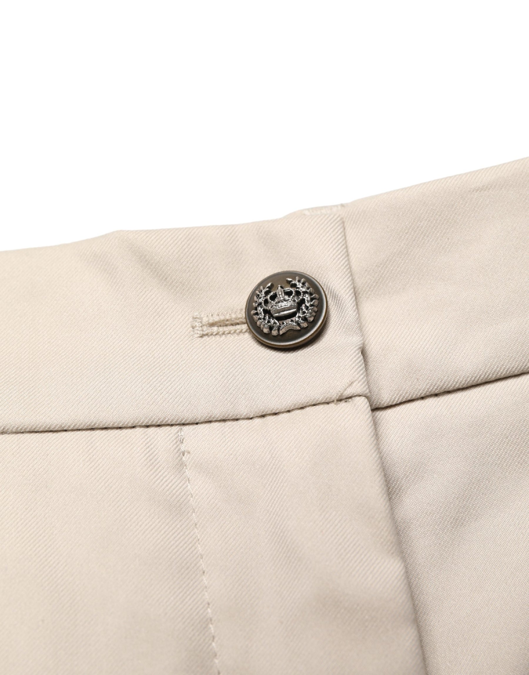 Dolce & Gabbana Beige Cotton Mid Waist Cropped Trouser Pants | Regal Royce