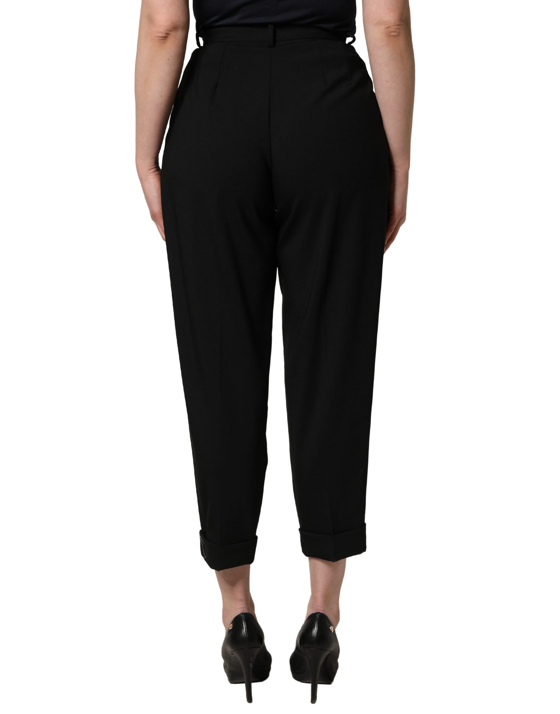 Dolce & Gabbana Black Wool High Waist Cropped Trouser Pants | Regal Royce
