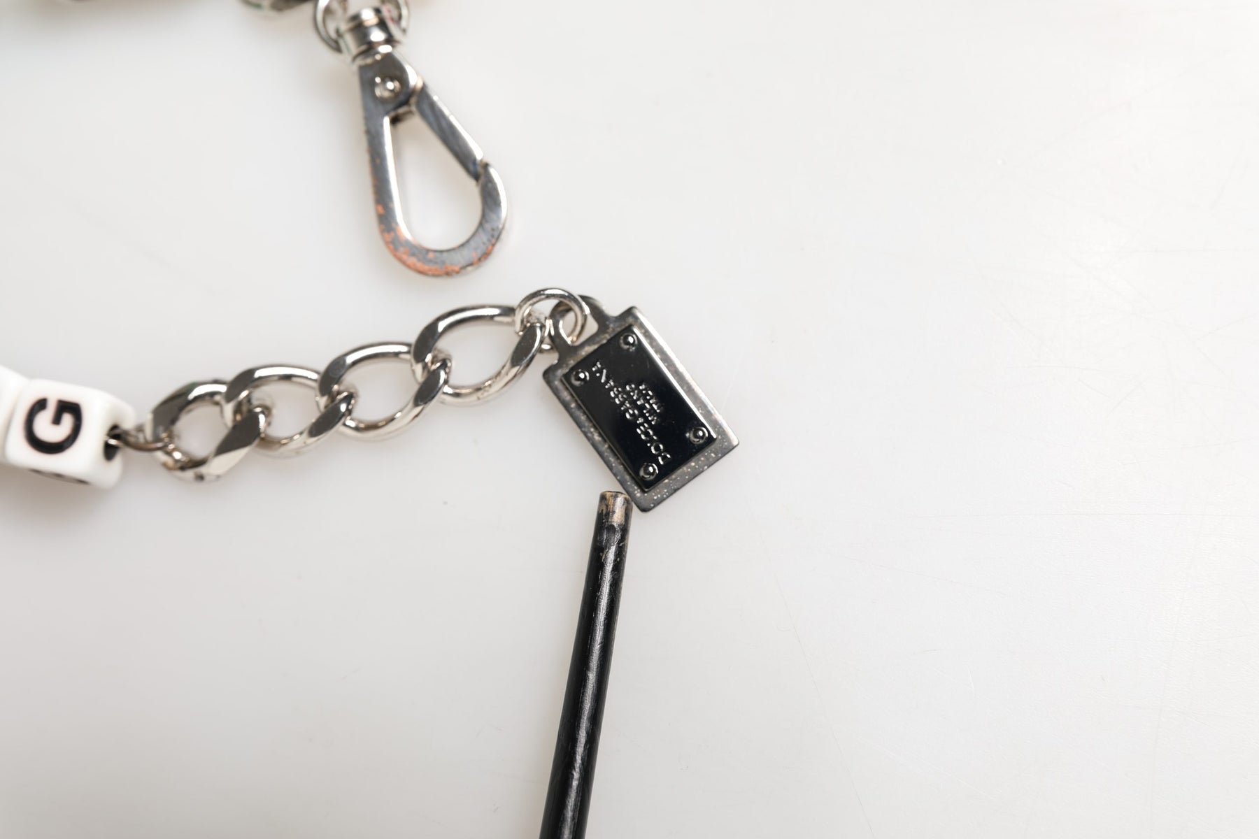 Dolce & Gabbana Silver Brass Chain Dice DG Logo EmbellishedCharm Bracelet | Regal Royce