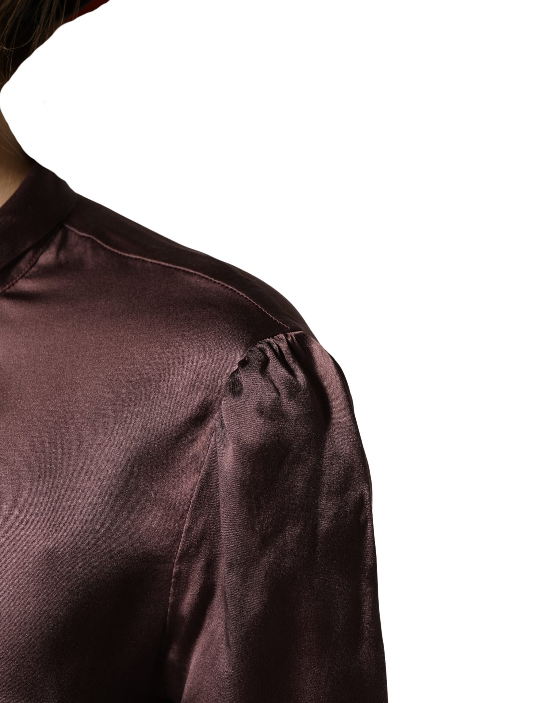 Dolce & Gabbana Violet Satin Long Sleeve Ascot Tie Shirt Top | Regal Royce