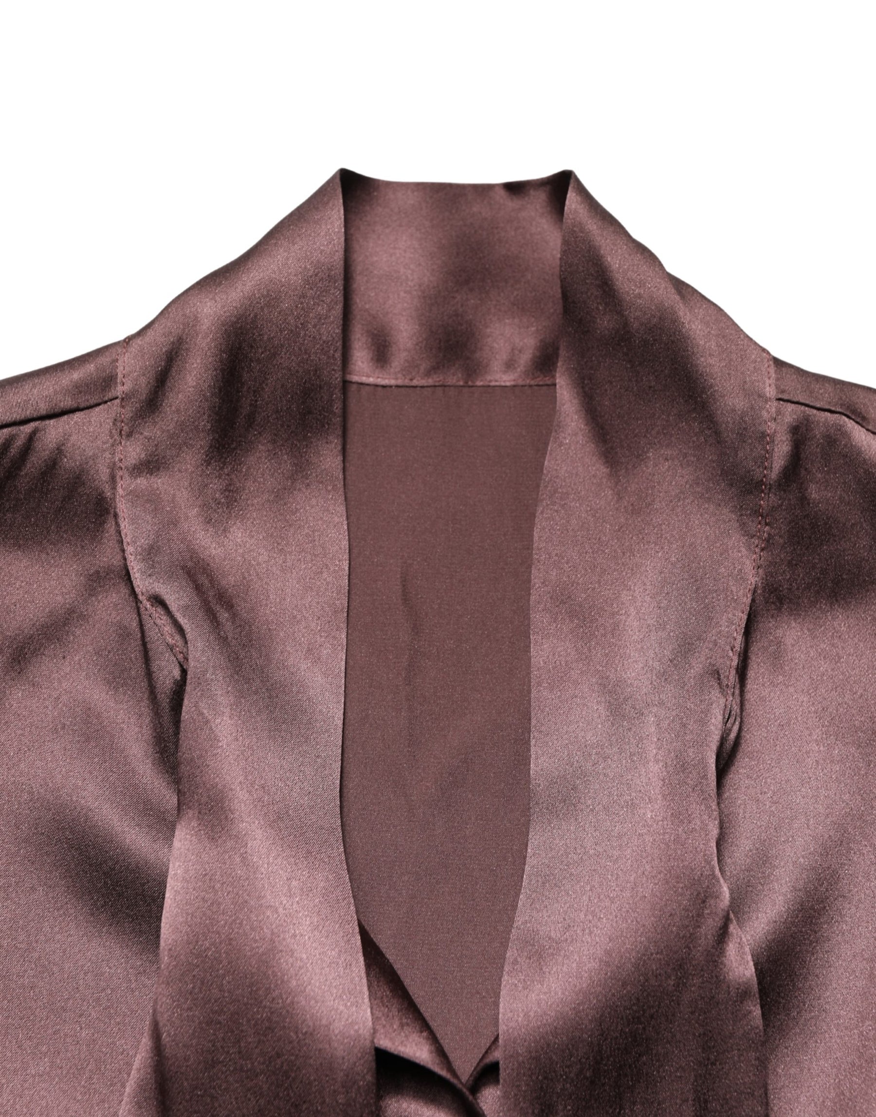 Dolce & Gabbana Violet Satin Long Sleeve Ascot Tie Shirt Top | Regal Royce