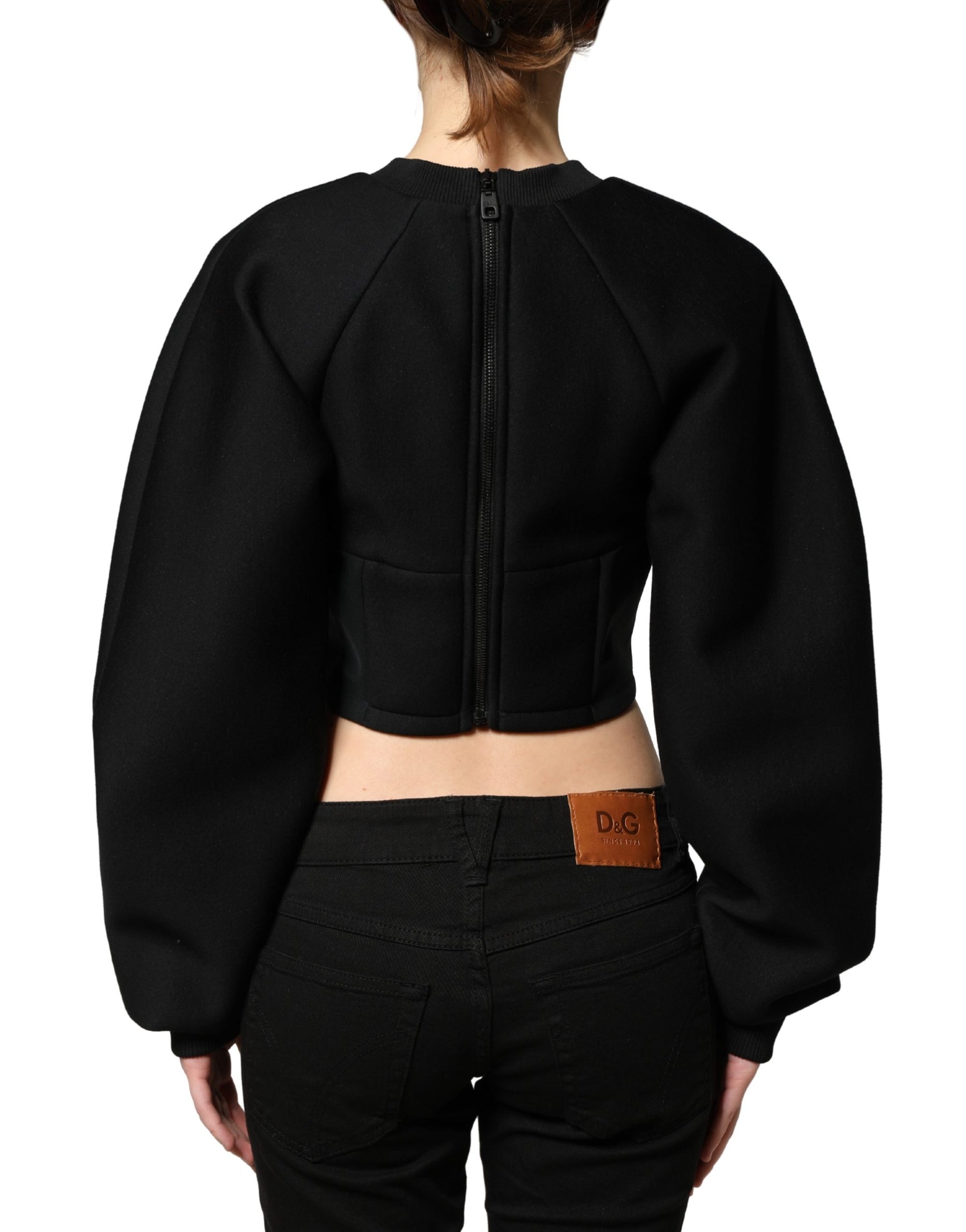 Philosophy Black Cropped ZipperBack Sweatshirt Sweater | Regal Royce