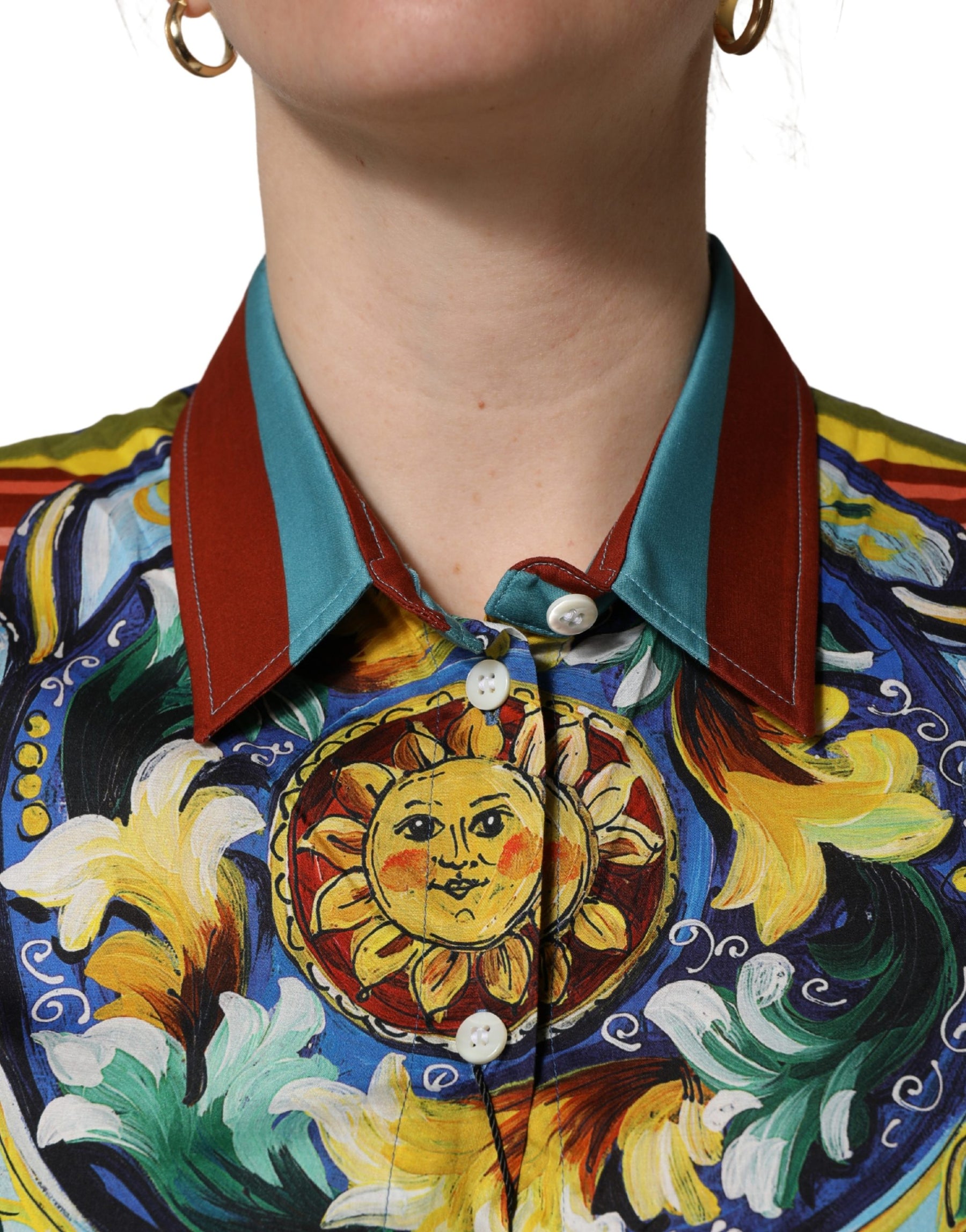 Dolce & Gabbana Multicolor Majolica Print Cotton Blouse Top | Regal Royce