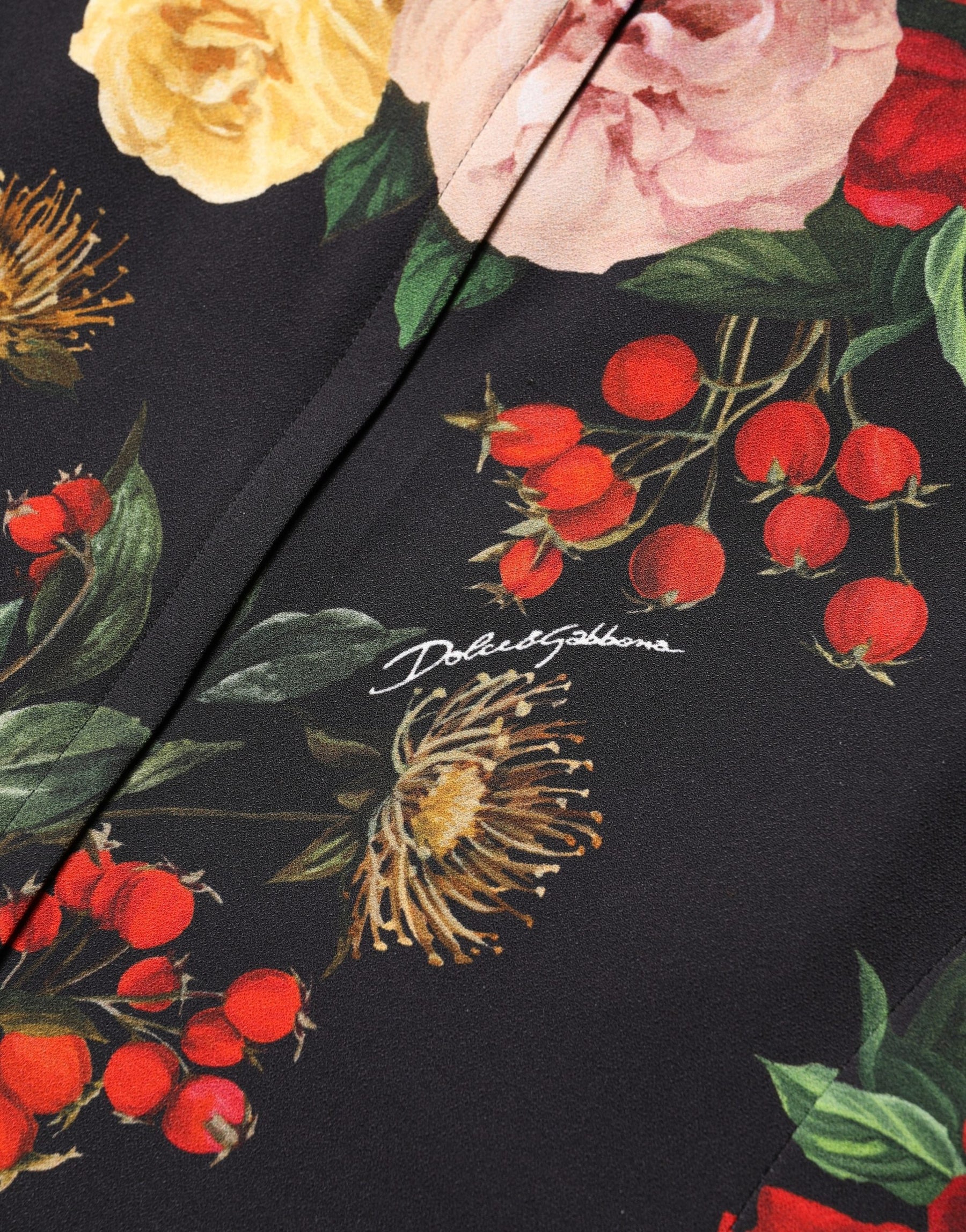 Dolce & Gabbana Black Floral Crepe Frill Detail Blouse Top | Regal Royce