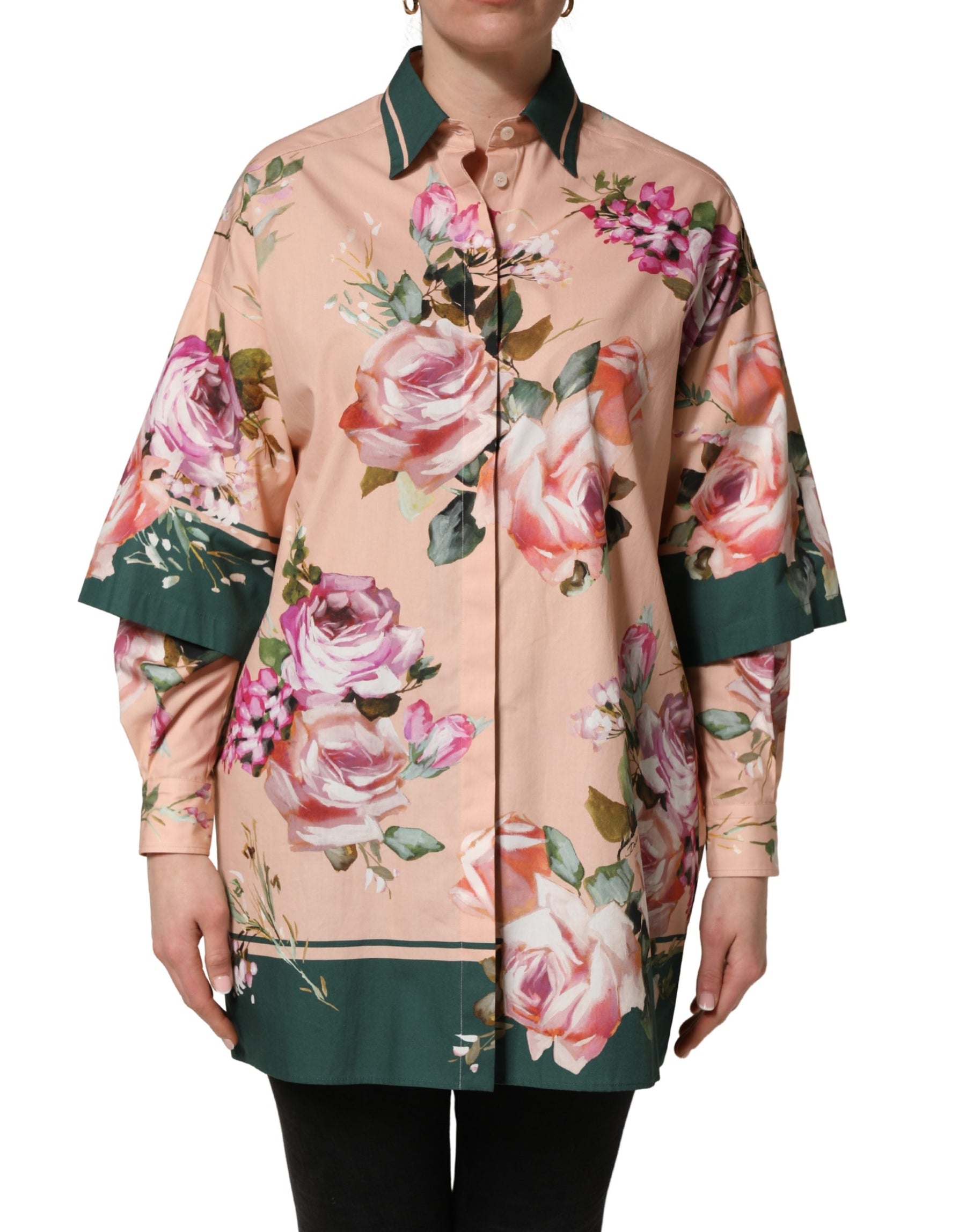 Dolce & Gabbana Pink Floral Cotton Button Front Shirt Top | Regal Royce