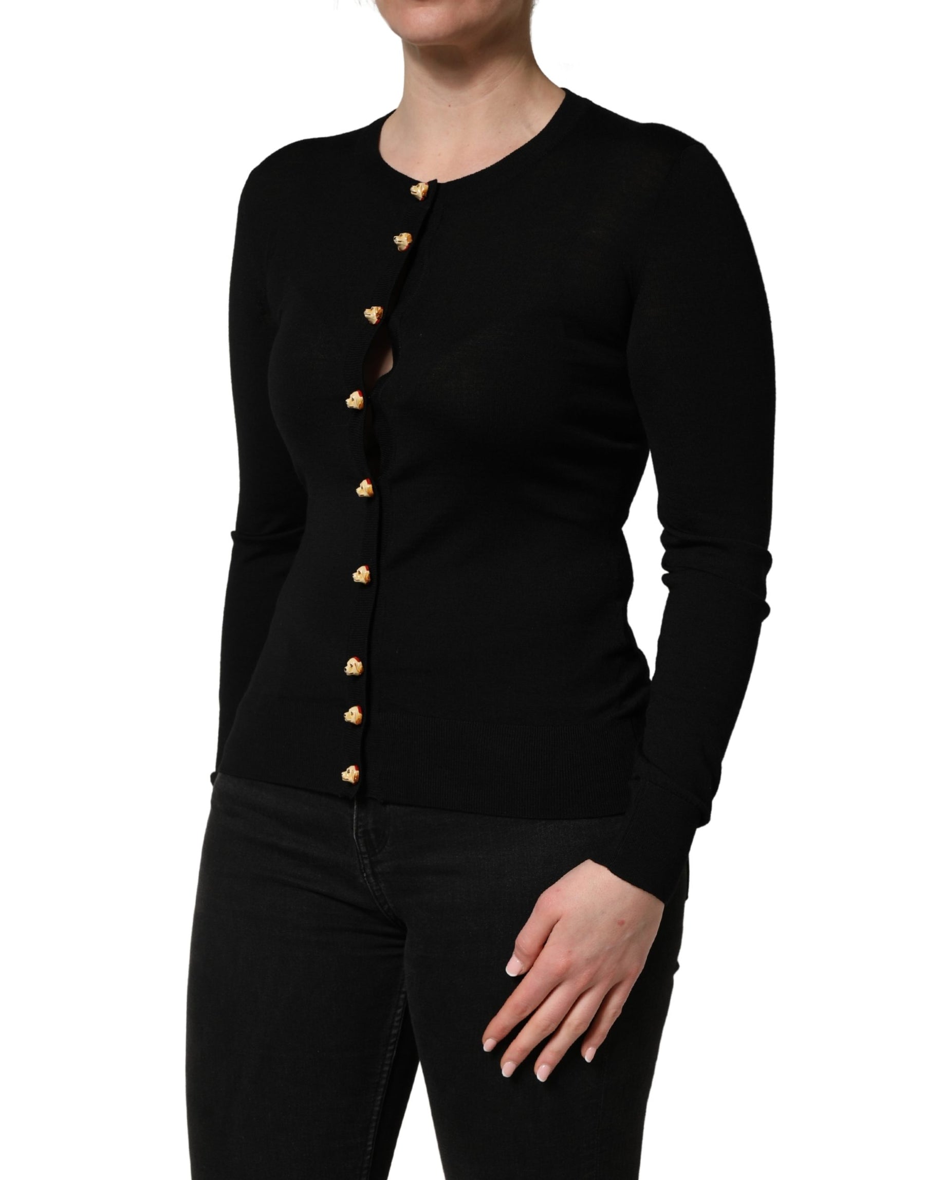 Dolce & Gabbana Black Wool Knitted Button Front Cardigan Sweater | Regal Royce