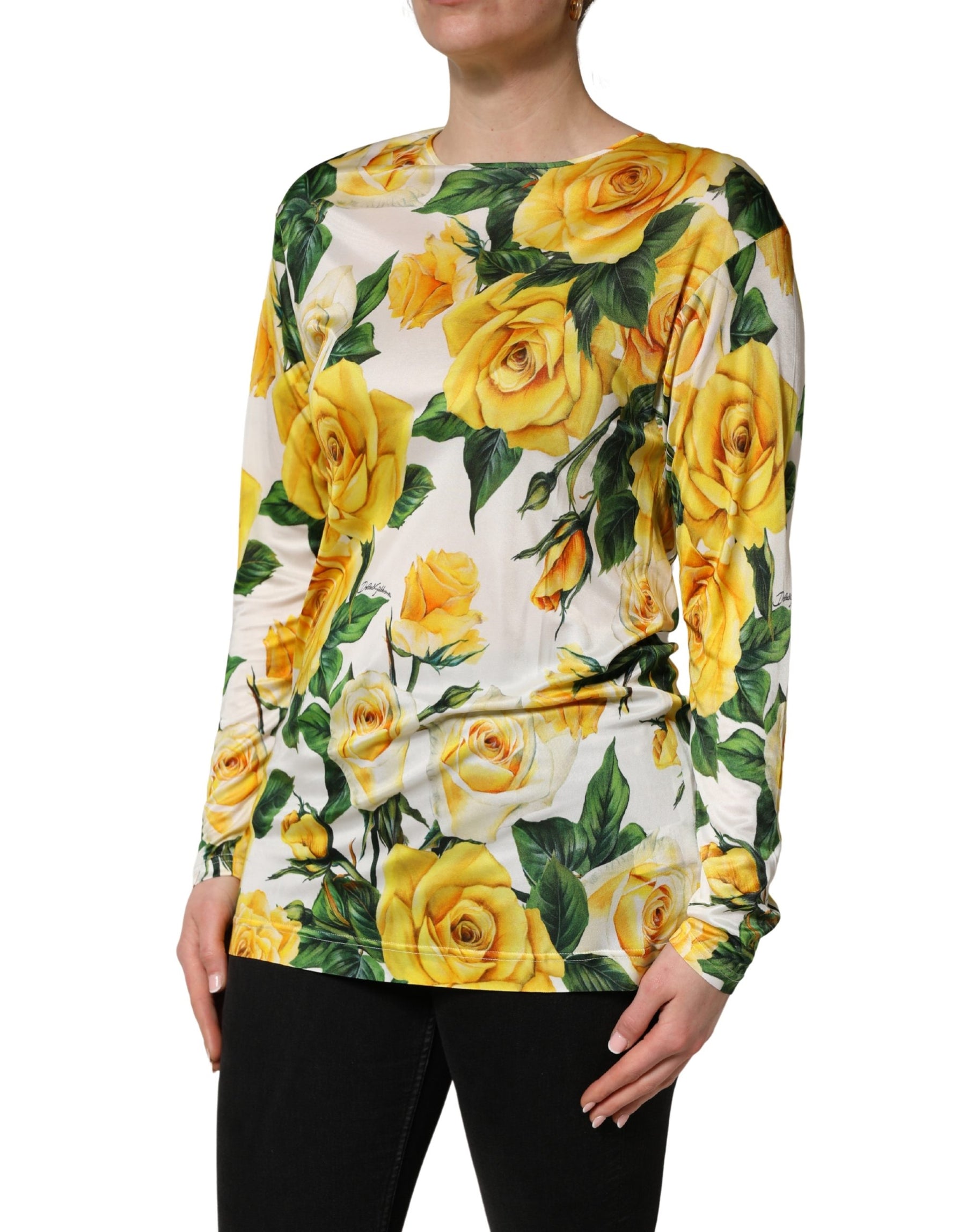 Dolce & Gabbana Yellow Rose Floral Long Sleeves Blouse Top | Regal Royce