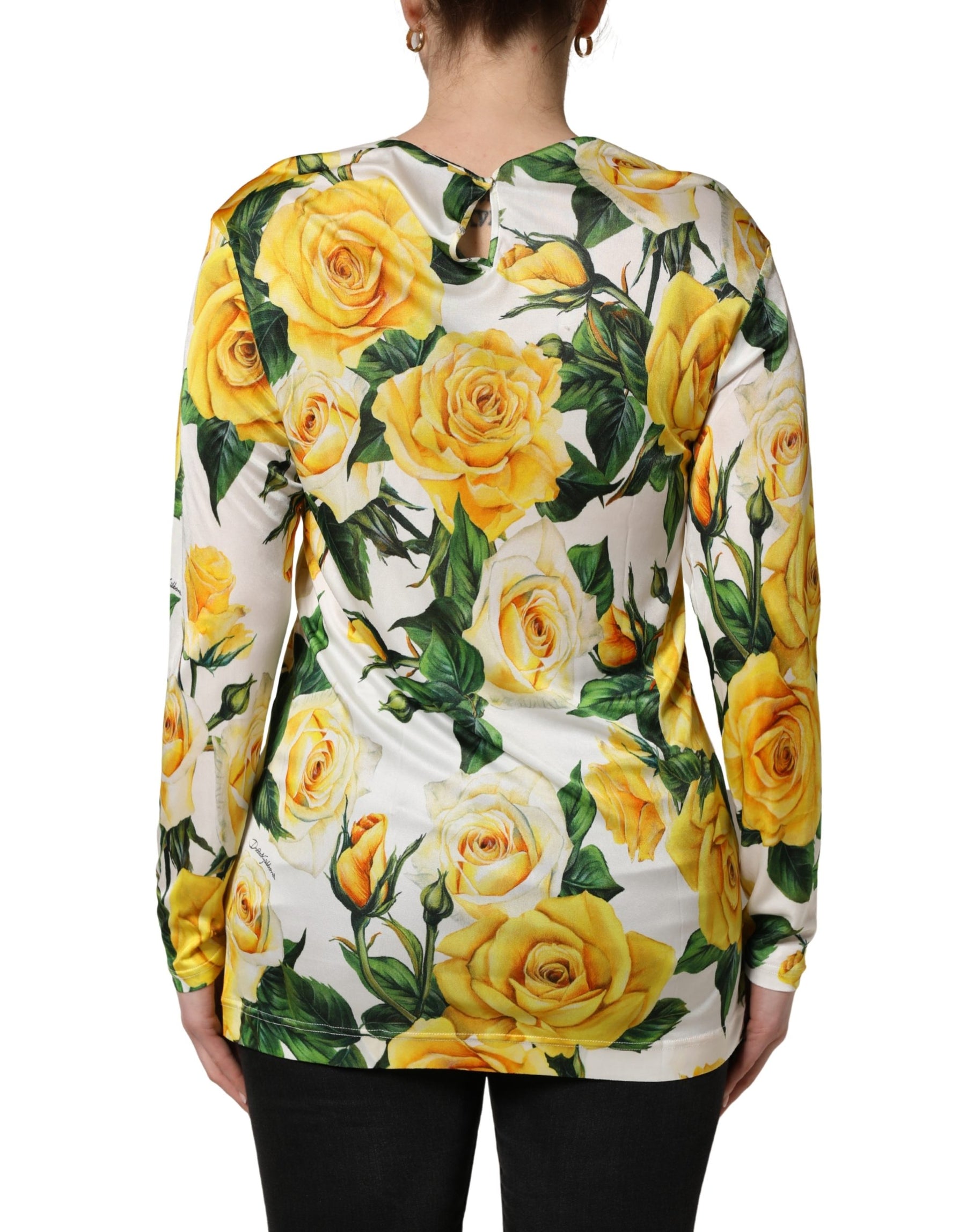 Dolce & Gabbana Yellow Rose Floral Long Sleeves Blouse Top | Regal Royce