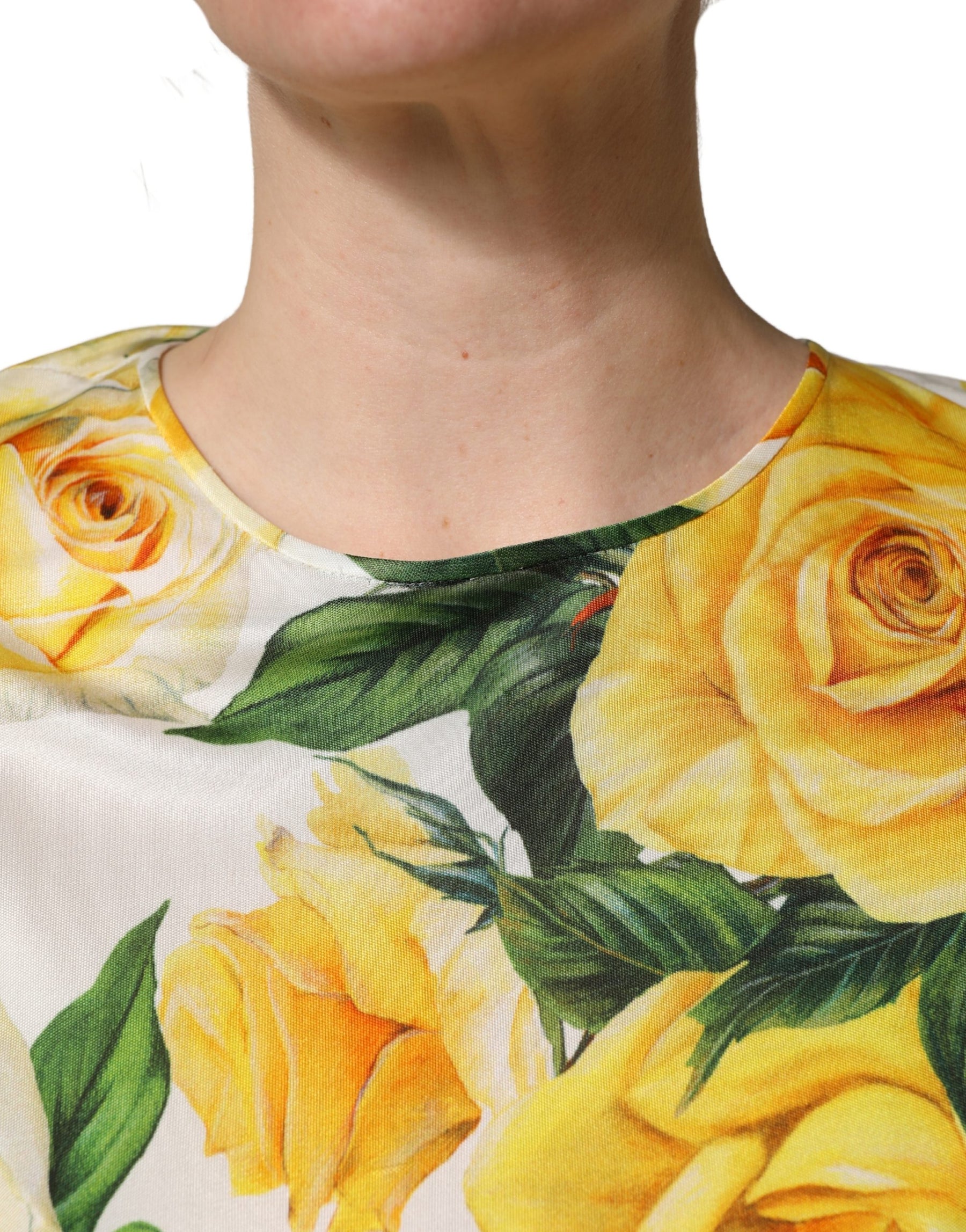 Dolce & Gabbana Yellow Rose Floral Long Sleeves Blouse Top | Regal Royce