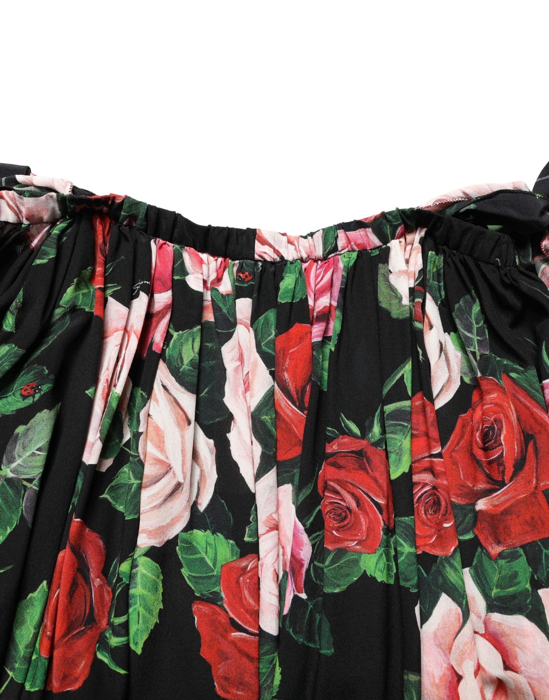 Dolce & Gabbana Black Rose Print Silk Off The Shoulder Blouse Top | Regal Royce