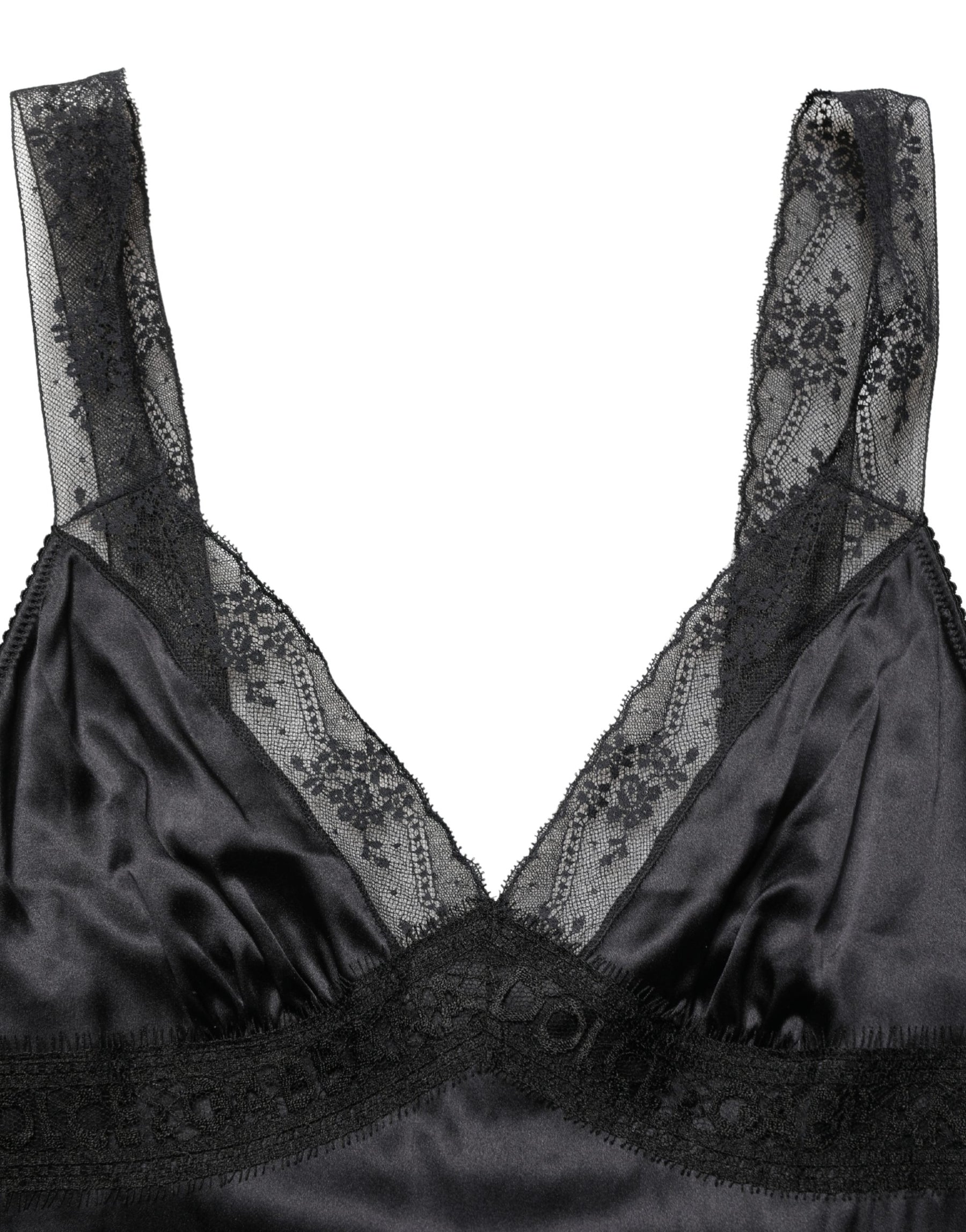 Dolce & Gabbana Black Silk Lace Trim Camisole V-neckline Tank Top | Regal Royce