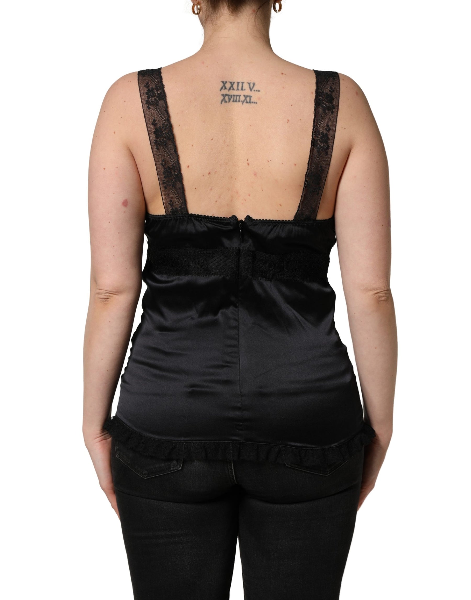 Dolce & Gabbana Black Silk Lace Trim Camisole V-neckline Tank Top | Regal Royce