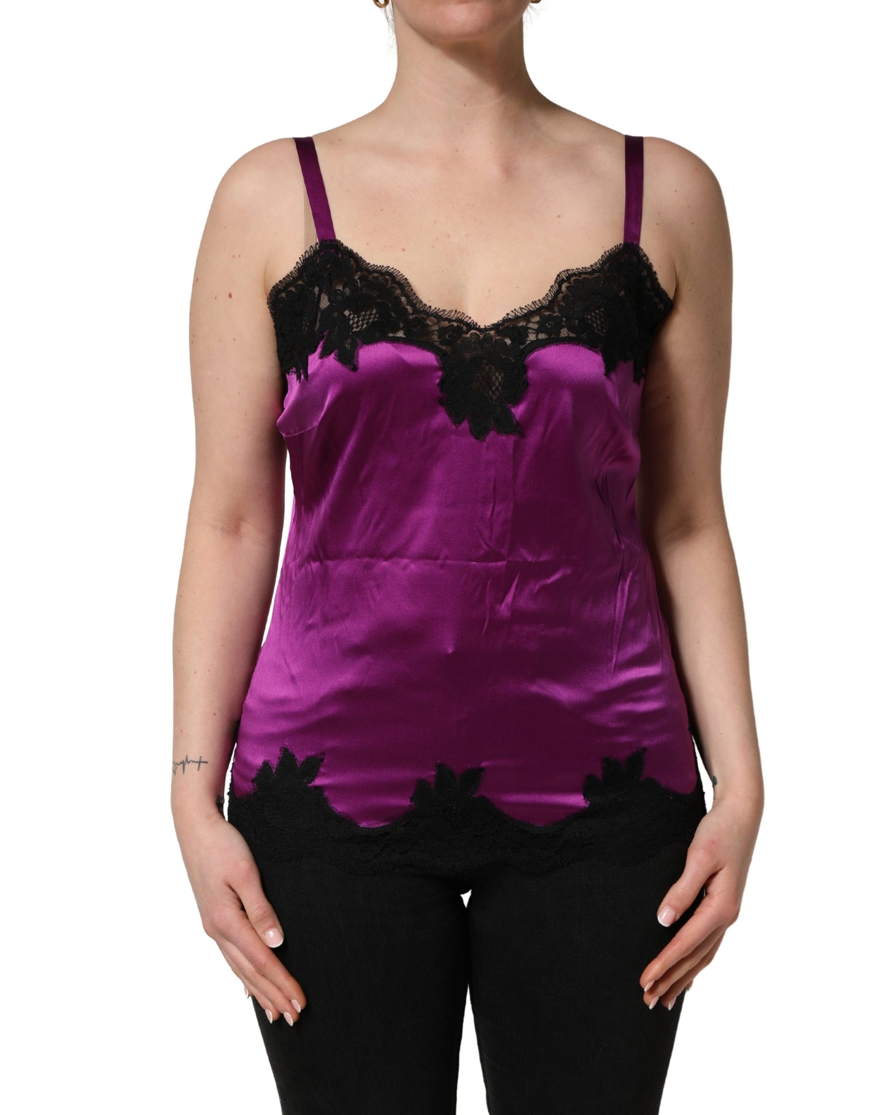 Dolce & Gabbana Purple Silk Lace Trim Camisole Sleeveless Tank Top | Regal Royce