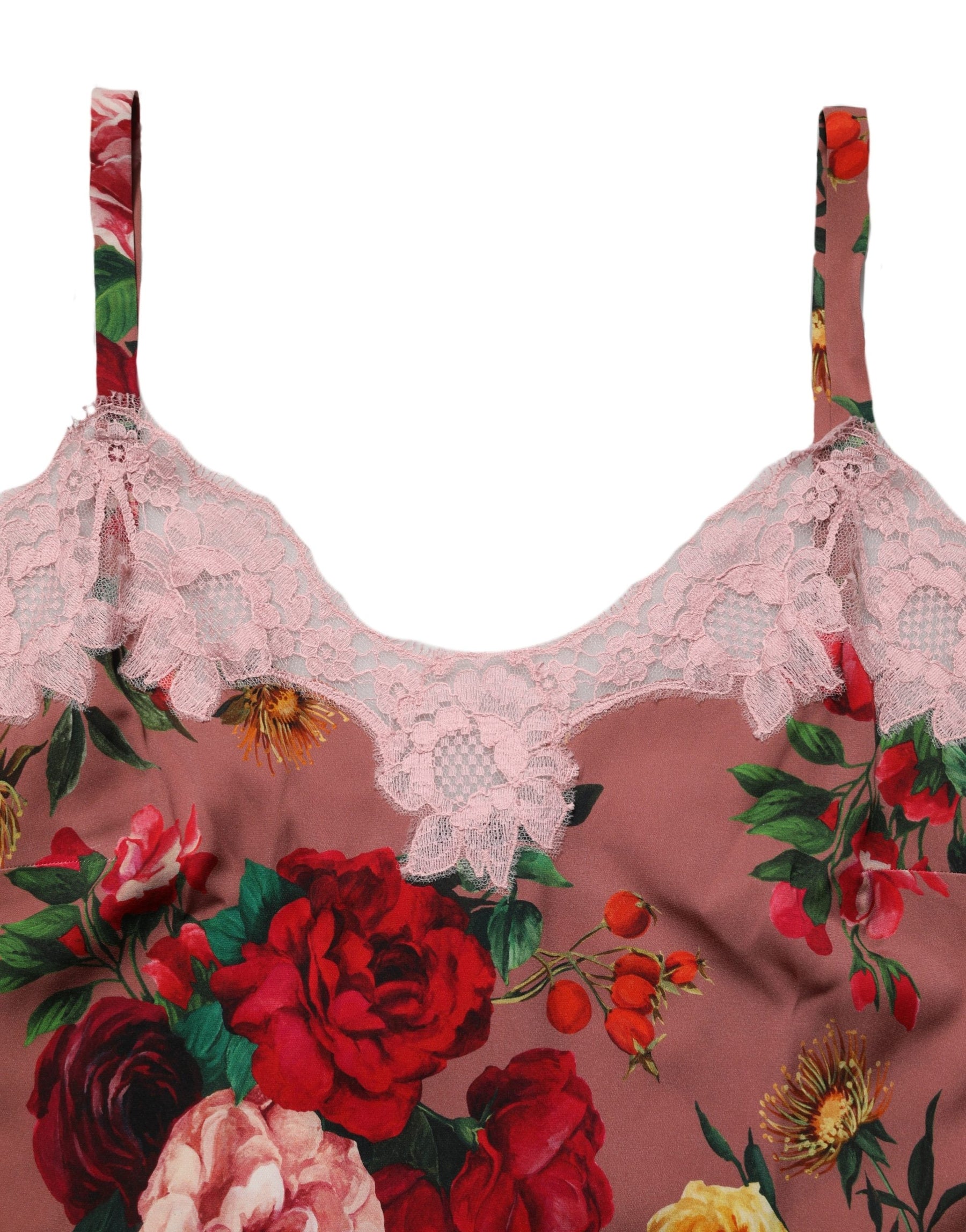 Dolce & Gabbana Brown Rose Print Satin Lace Camisole Tank Top | Regal Royce