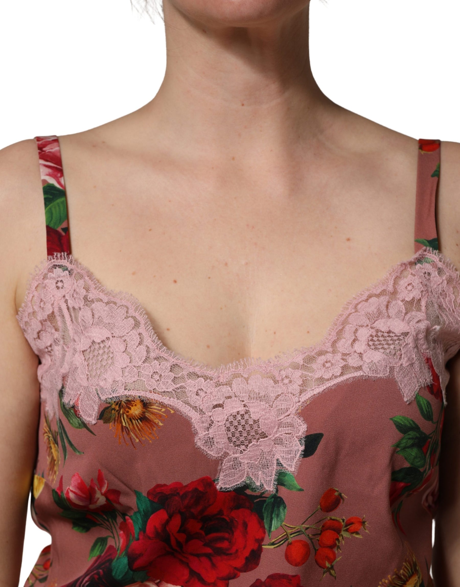 Dolce & Gabbana Brown Rose Print Satin Lace Camisole Tank Top | Regal Royce