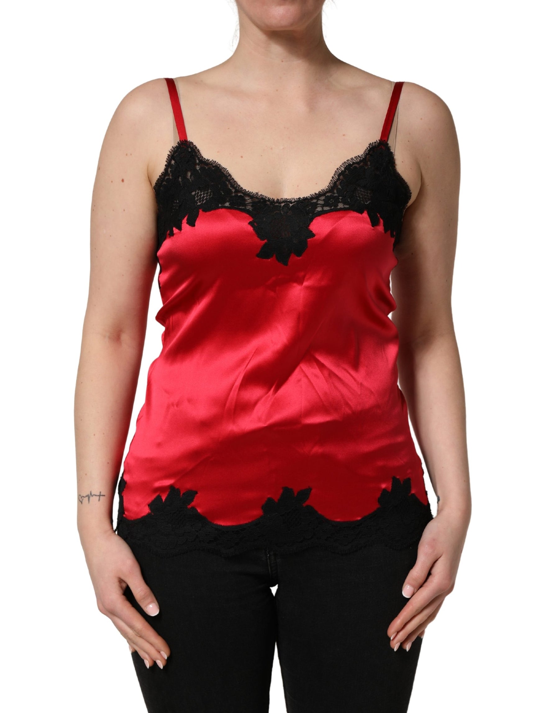 Dolce & Gabbana Red Silk Lace Trim Camisole Sleeveless Tank Top | Regal Royce