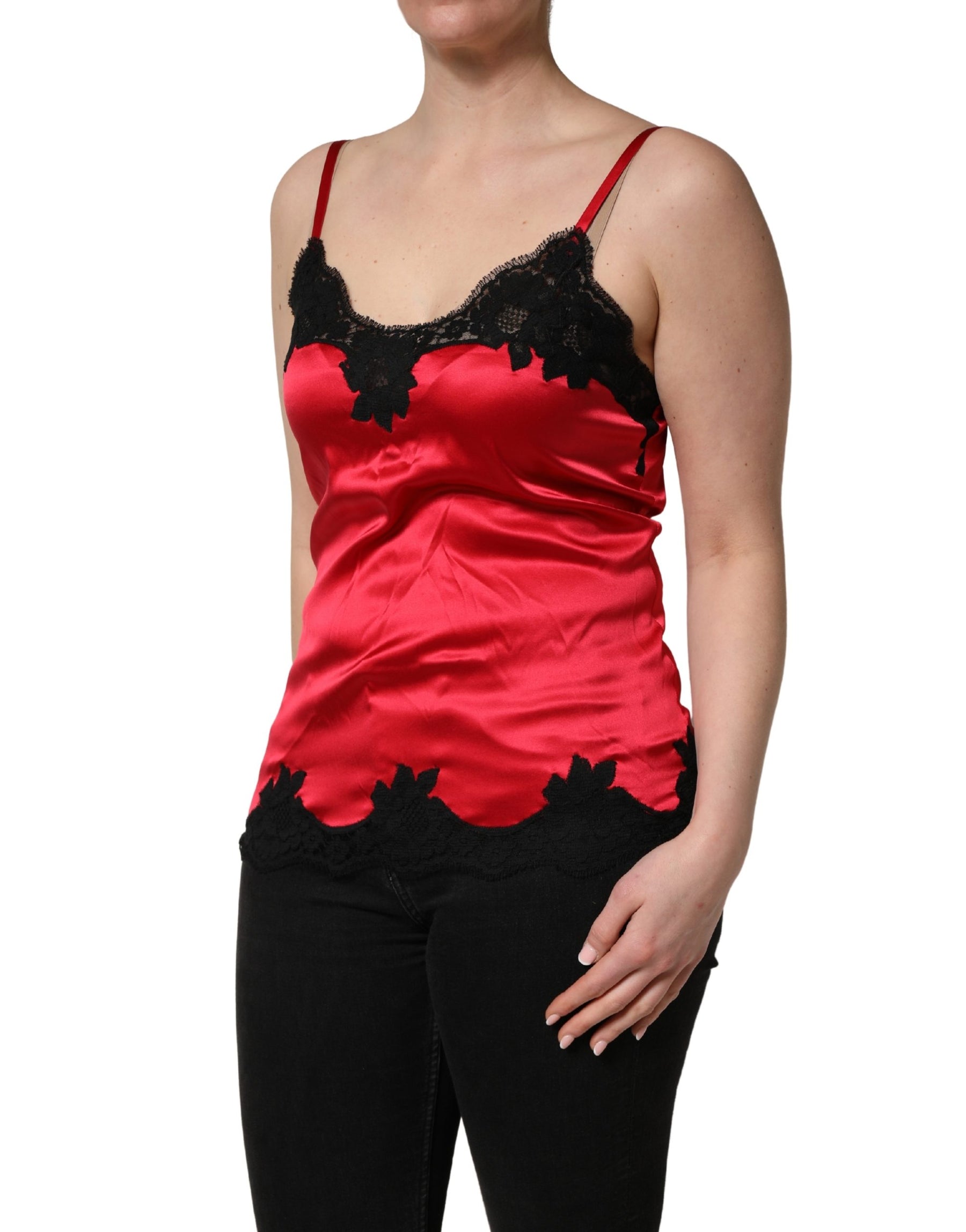 Dolce & Gabbana Red Silk Lace Trim Camisole Sleeveless Tank Top | Regal Royce