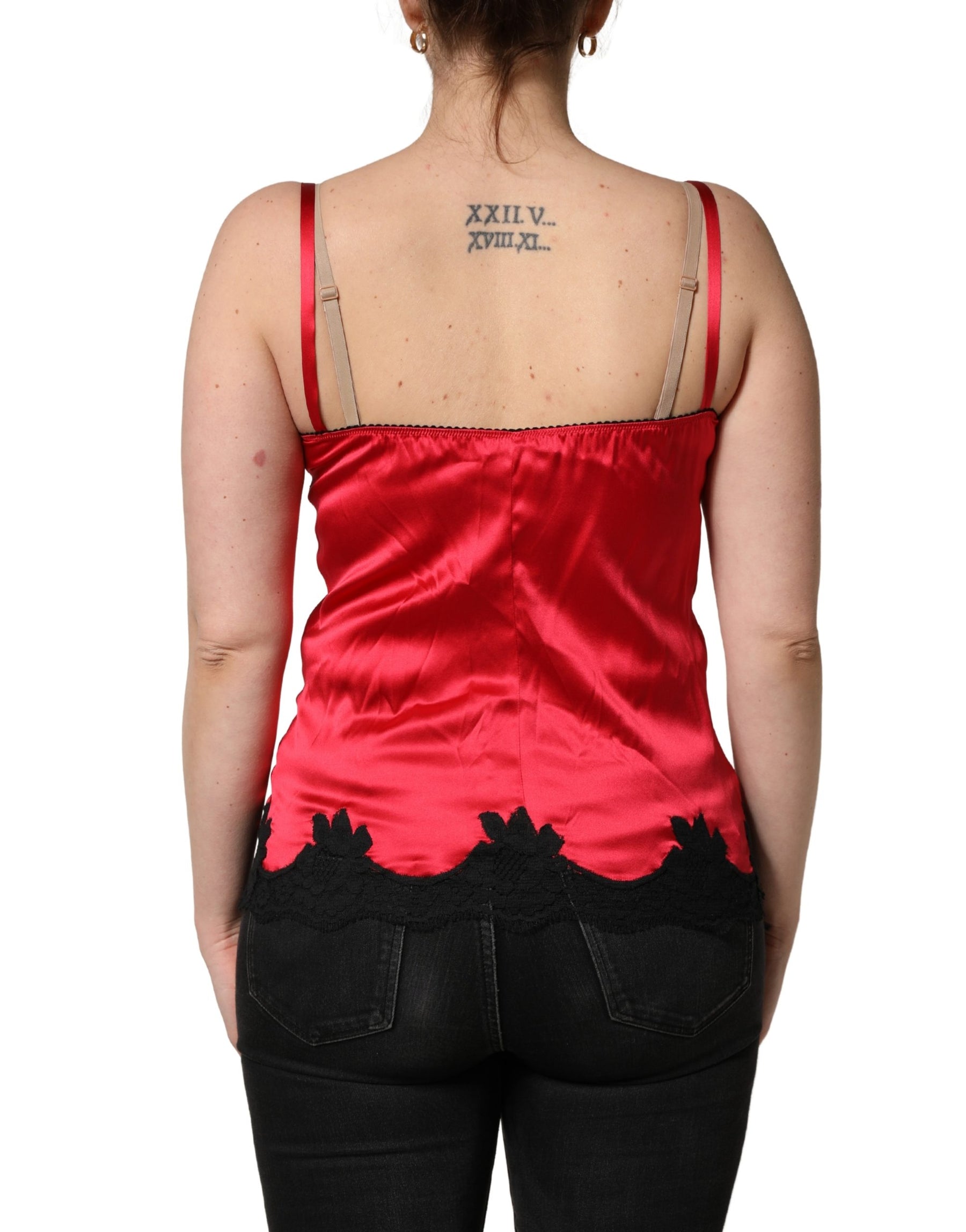 Dolce & Gabbana Red Silk Lace Trim Camisole Sleeveless Tank Top | Regal Royce