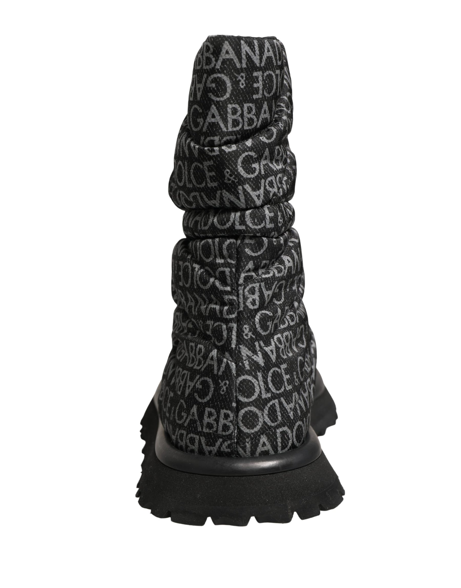 Dolce & Gabbana Black Logo Print Lace Up Snow Boots Shoes | Regal Royce
