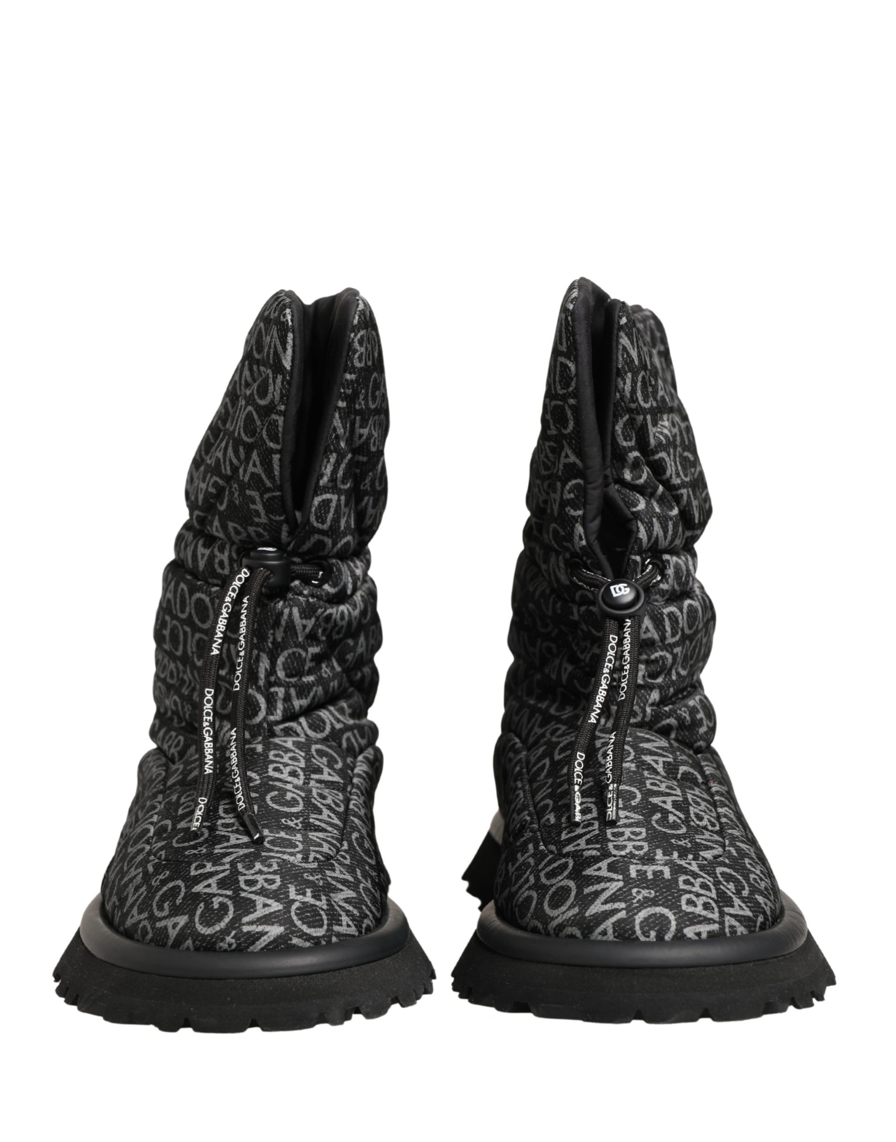 Dolce & Gabbana Black Logo Print Lace Up Snow Boots Shoes | Regal Royce