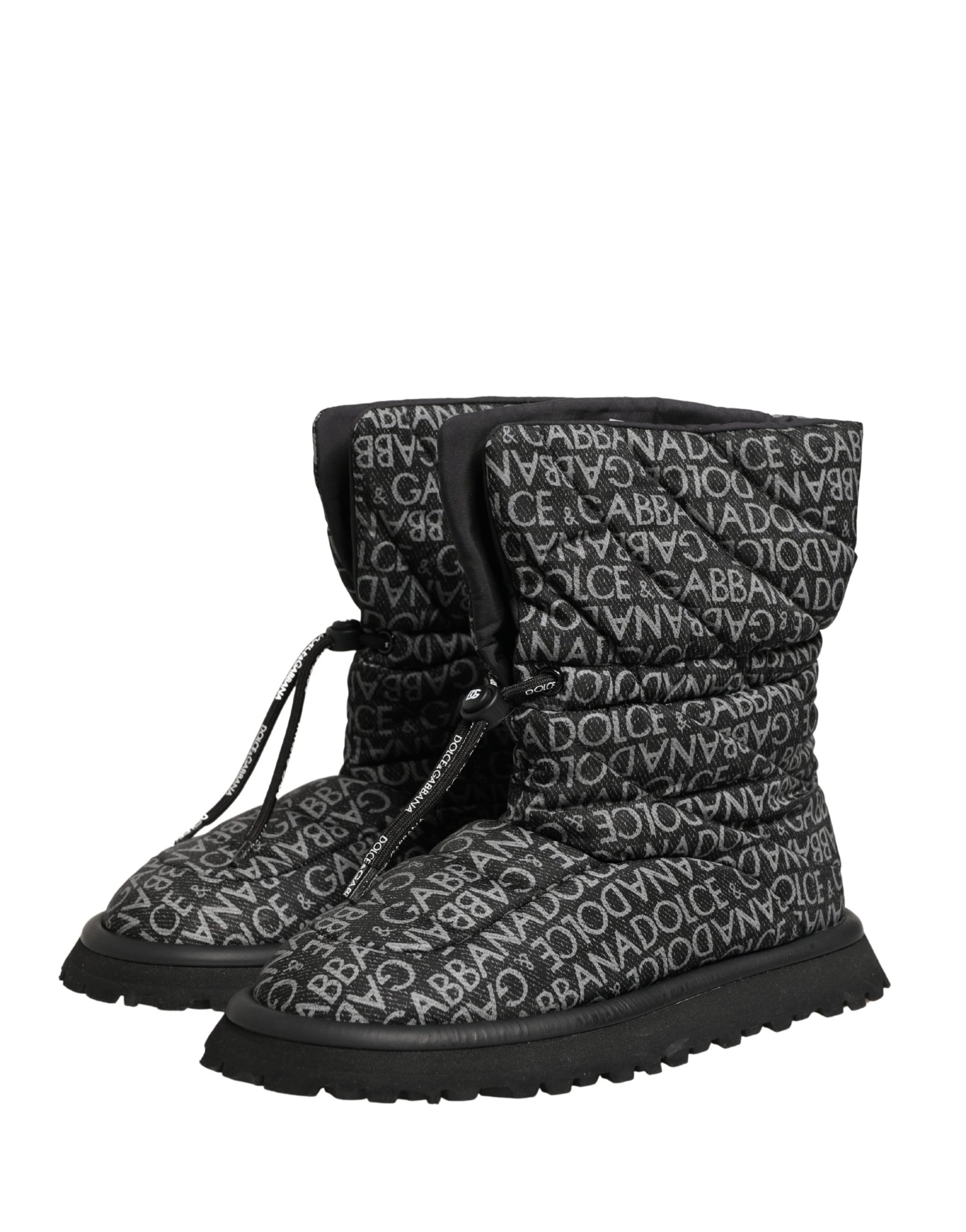 Dolce & Gabbana Black Logo Print Lace Up Snow Boots Shoes | Regal Royce
