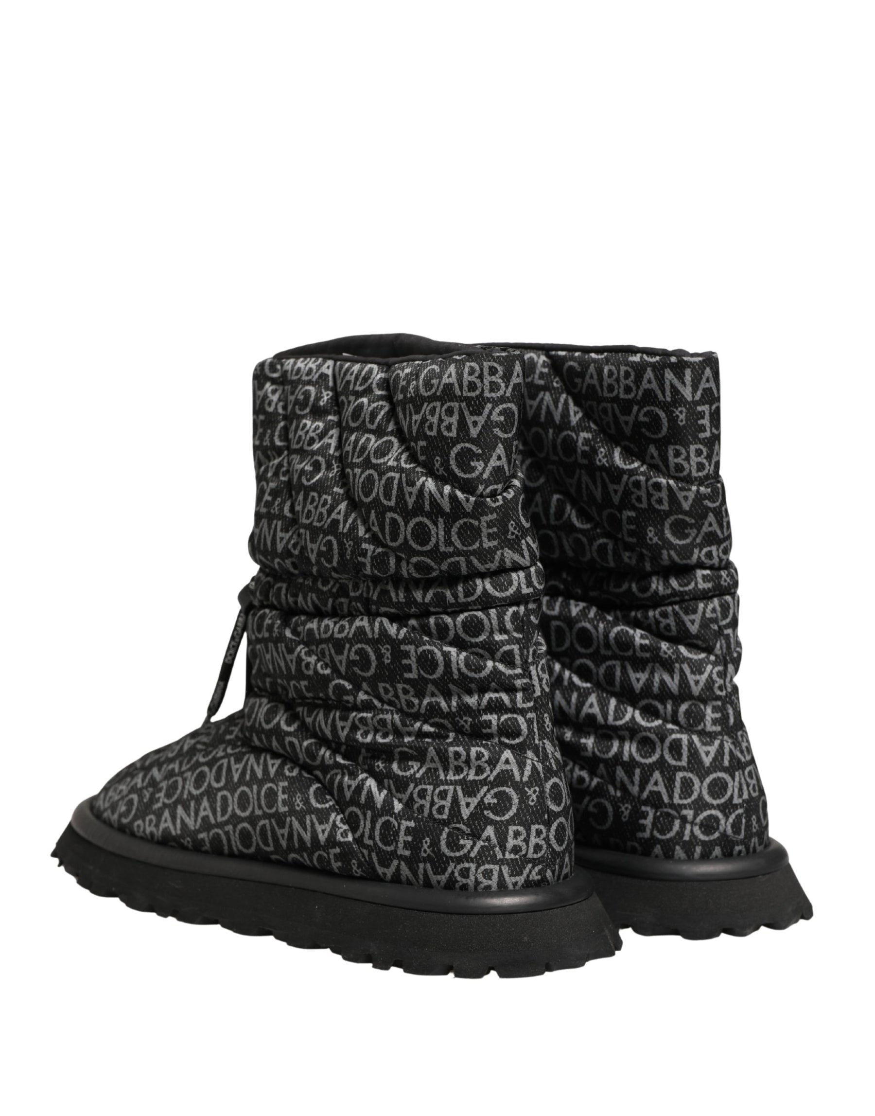 Dolce & Gabbana Black Logo Print Lace Up Snow Boots Shoes | Regal Royce