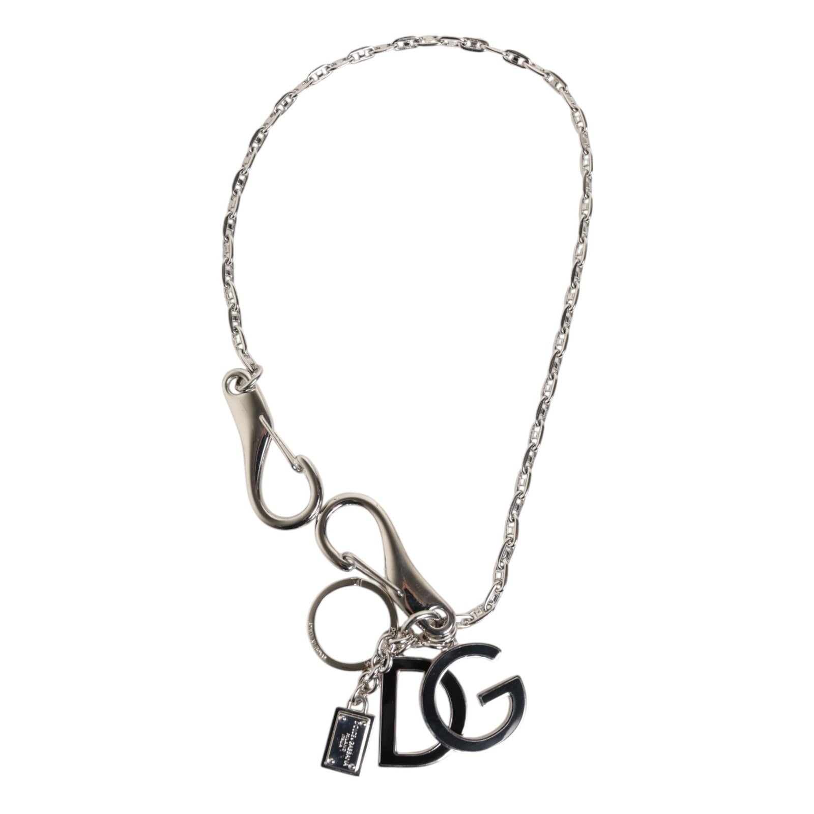 Dolce & Gabbana Silver Tone DG Logo Keychain Key Holder Bag Charm Keyring | Regal Royce