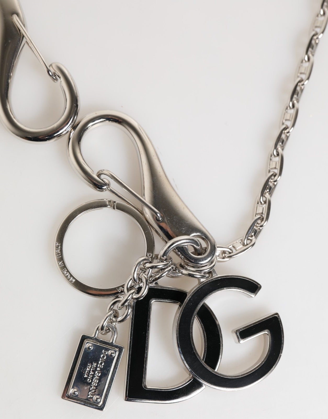 Dolce & Gabbana Silver Tone DG Logo Keychain Key Holder Bag Charm Keyring | Regal Royce