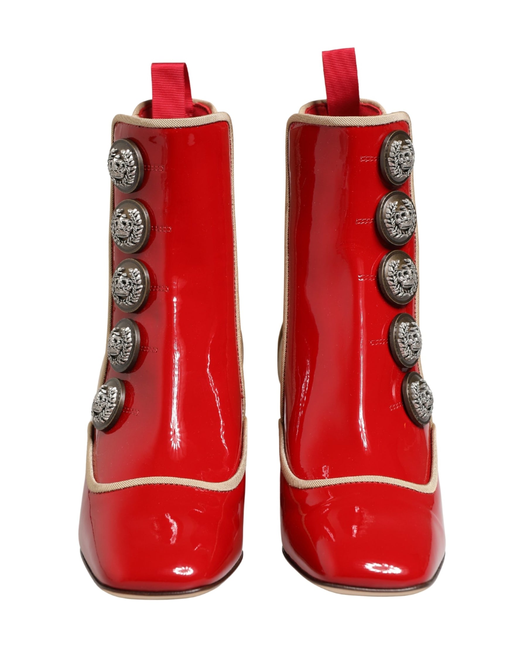 Dolce & Gabbana Red Button Embellished Ankle Boots Shoes | Regal Royce