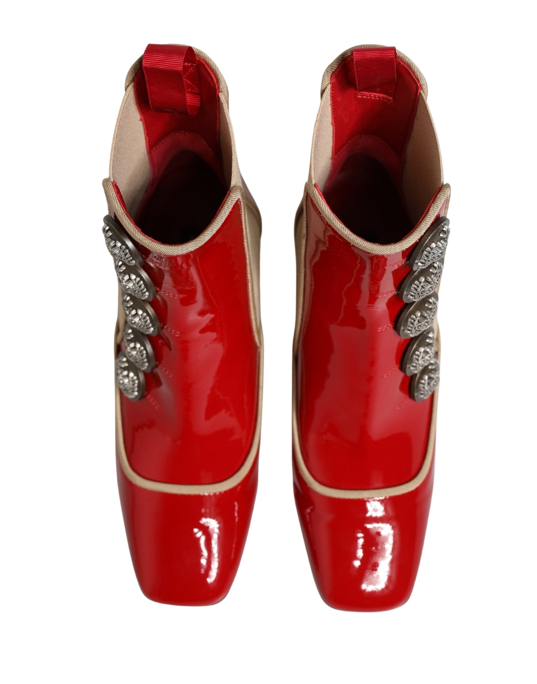 Dolce & Gabbana Red Button Embellished Ankle Boots Shoes | Regal Royce