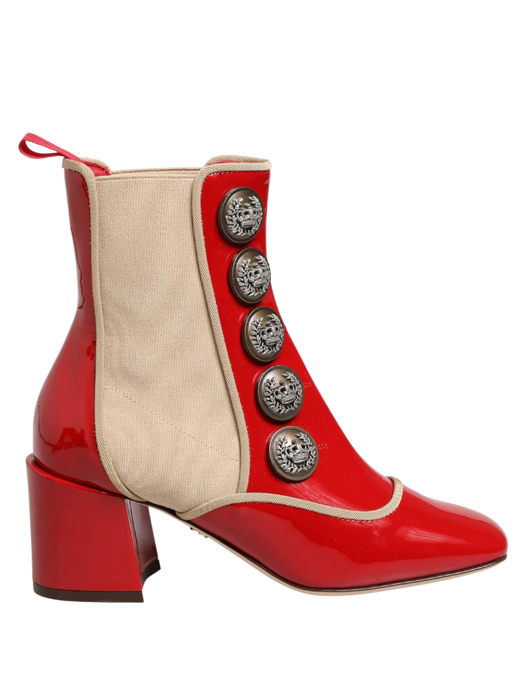 Dolce & Gabbana Red Button Embellished Ankle Boots Shoes | Regal Royce