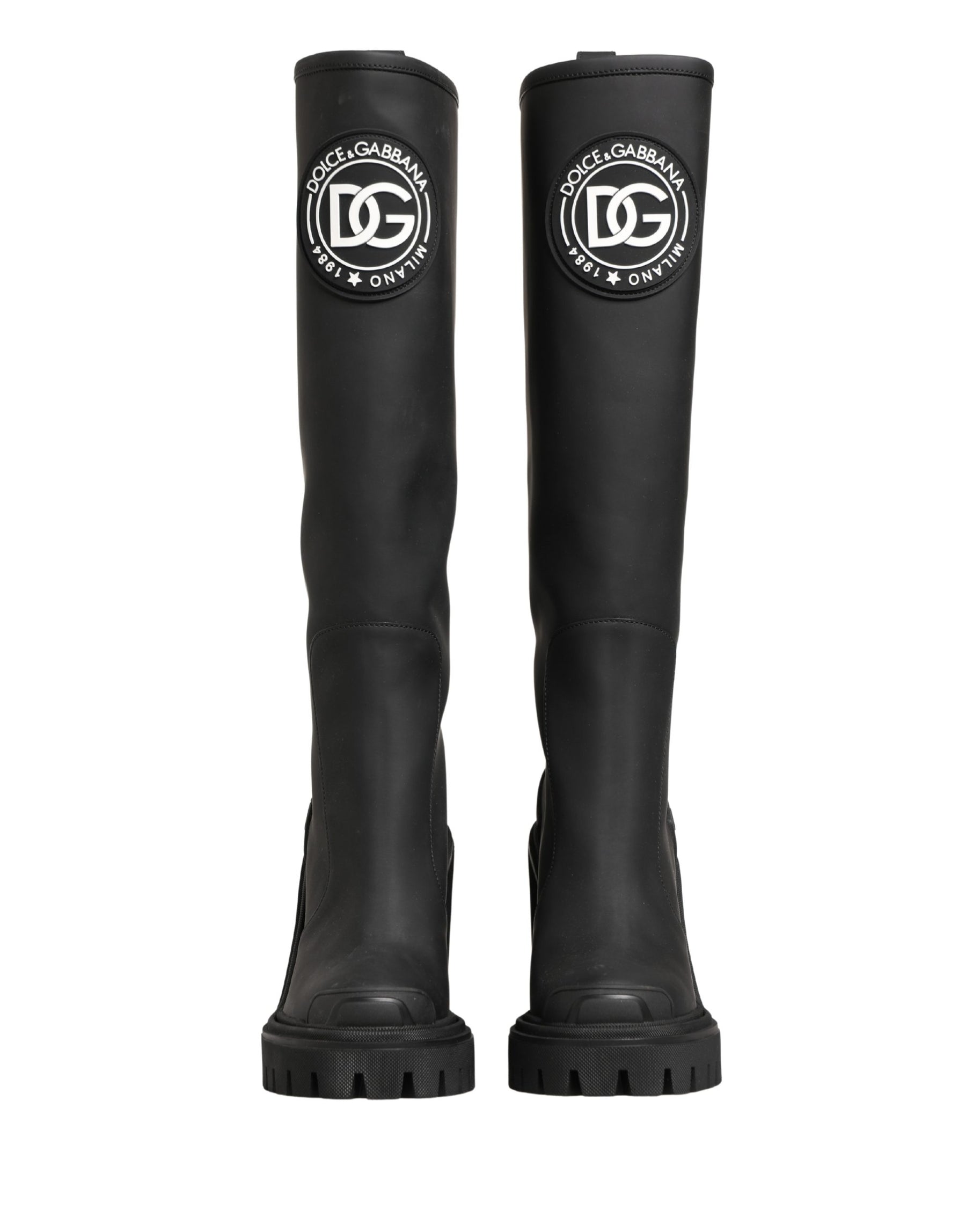 Dolce & Gabbana Black Rubberised Leather High Boots Shoes | Regal Royce
